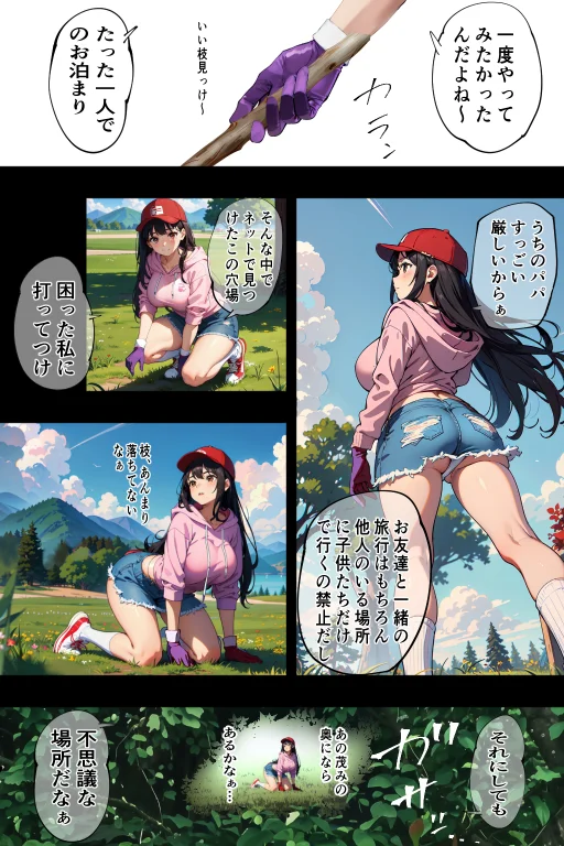 丸出しのソロキャン女子を青空の下で中出し種付け 処女・巨乳・ぽっちゃり サンプル8ページ目（キクヤ）