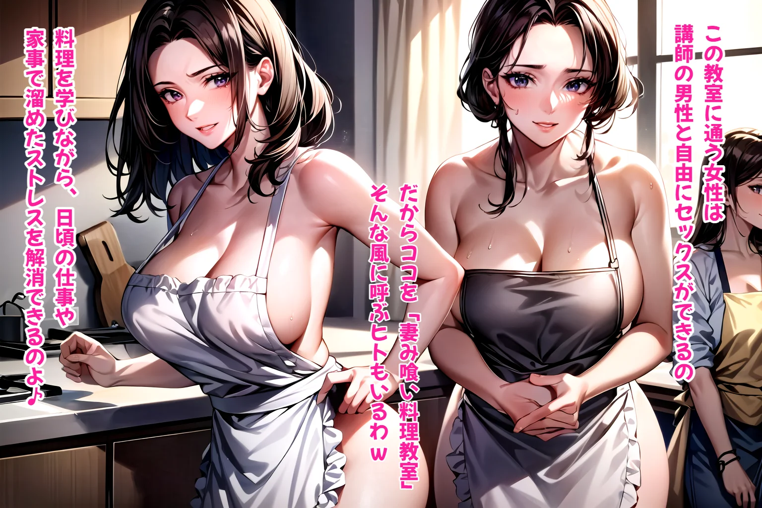 人妻NTRハーレム〜ハメてもハメても終わらない淫乱主婦だらけの寝取られハーレム料理教室〜【1ぺージ1コマのマンガ風完全ストーリー】 熟女・人妻・主婦・乱交 サンプル5ページ目（変態マジシャン）