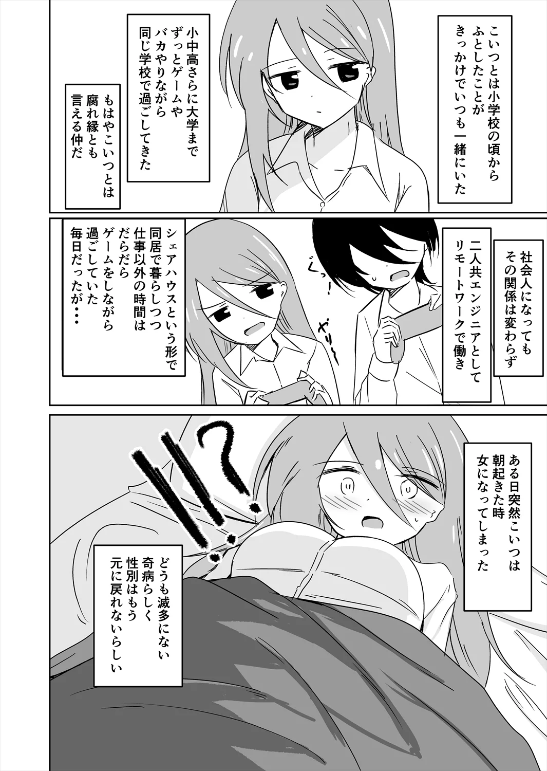 結婚してセックスしなければ出られない部屋に閉じ込められたので女体化した元男の親友と結婚してセックスすることにした 処女・性転換・女体化・幼なじみ サンプル3ページ目（よるよる）