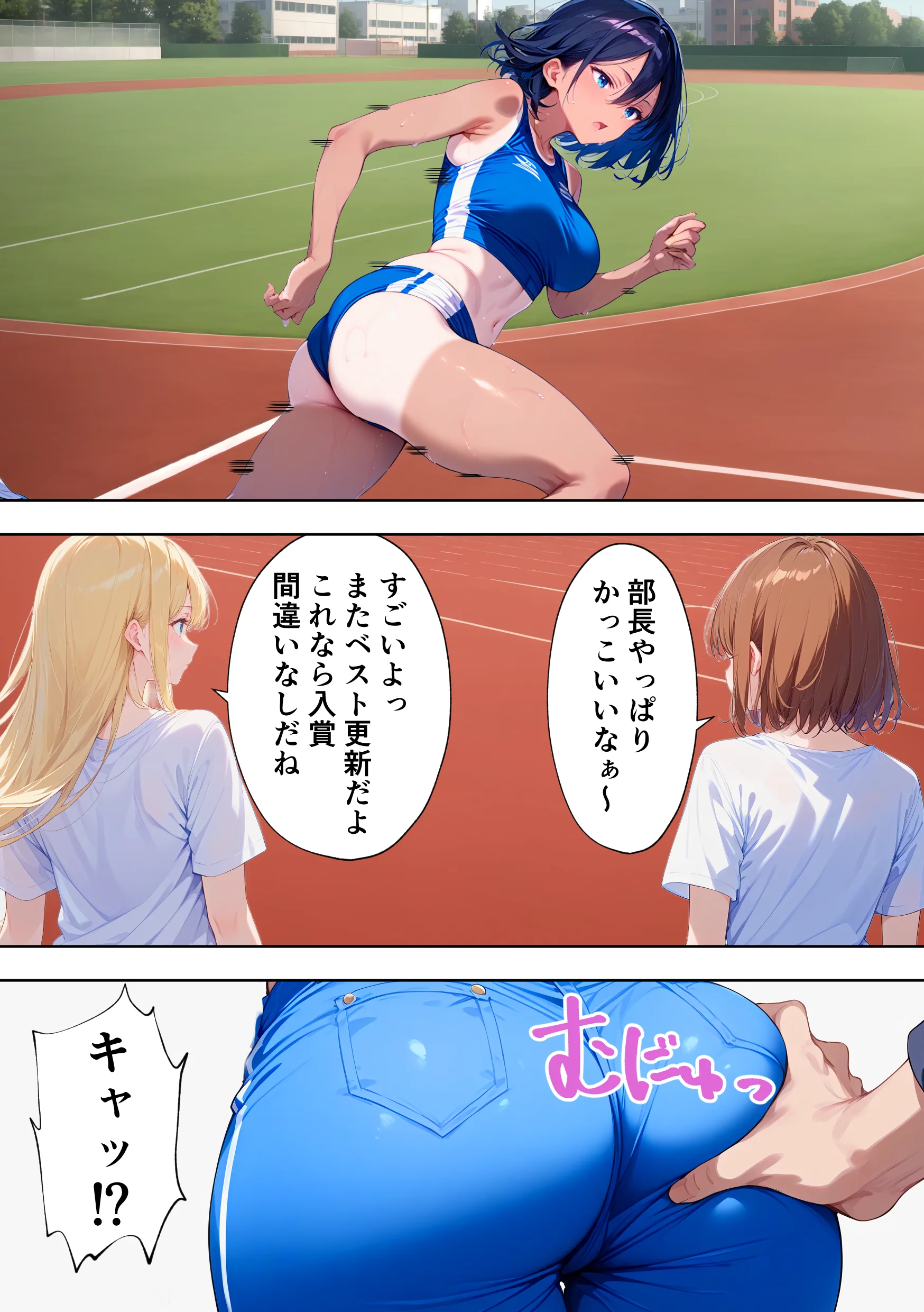 陸上部部長で幼馴染の強気な彼女が催●おじさんに寝取られ孕まされる話 制服・学園もの・巨乳 サンプル2ページ目（ぶるーと）