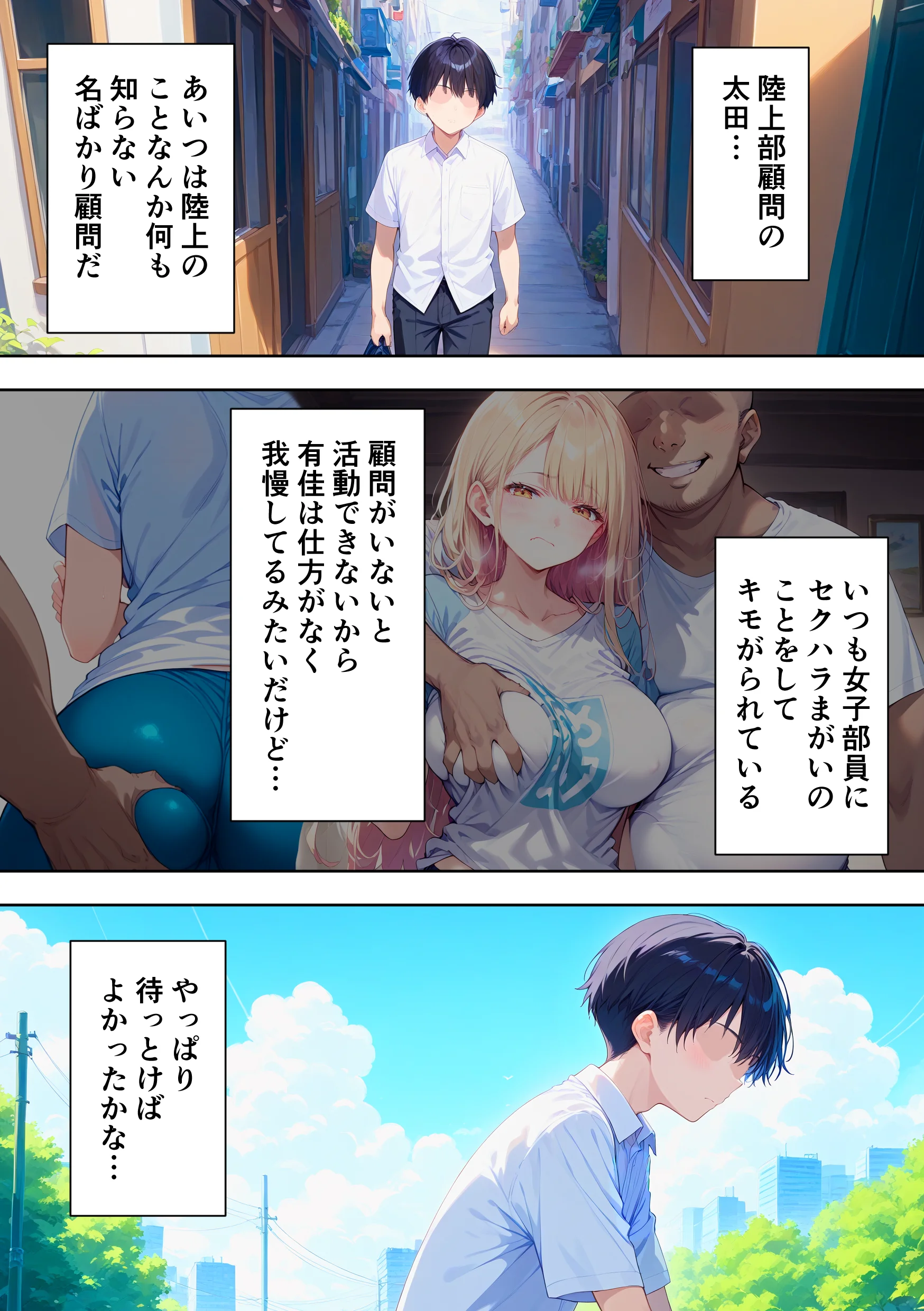 陸上部部長で幼馴染の強気な彼女が催●おじさんに寝取られ孕まされる話 制服・学園もの・巨乳 サンプル8ページ目（ぶるーと）