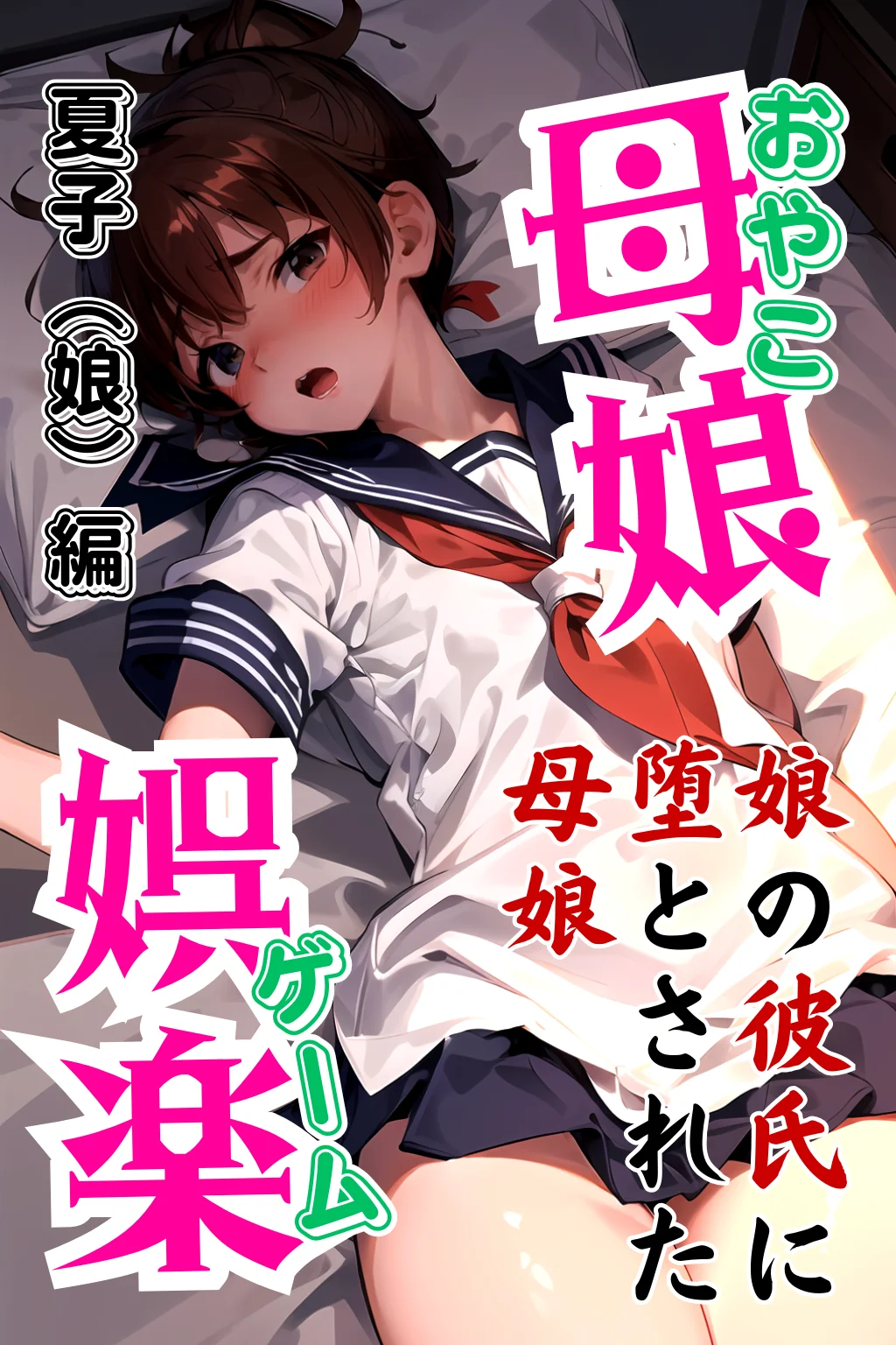 母娘娯楽（ゲーム）〜娘の彼氏に堕とされて〜 娘編 制服・処女・異物挿入 サンプル1ページ目（ピンク堂書店）