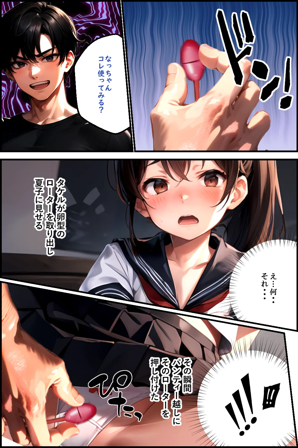 母娘娯楽（ゲーム）〜娘の彼氏に堕とされて〜 娘編 制服・処女・異物挿入 サンプル5ページ目（ピンク堂書店）