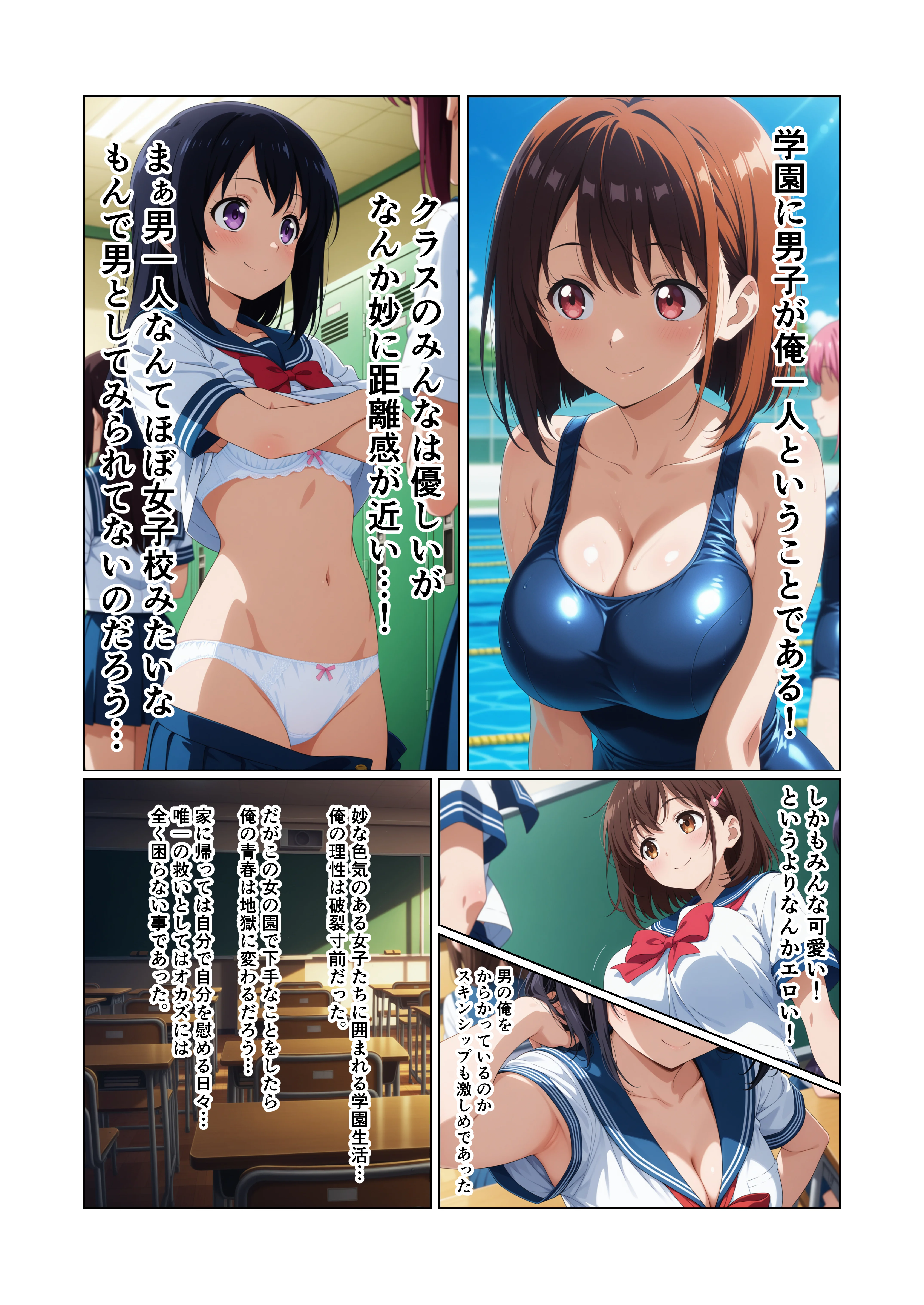 いつでもえっちOKの学園で唯一の男子の俺が女子とヤりたい放題する話 制服・処女・学園もの サンプル2ページ目（御殿の湯）