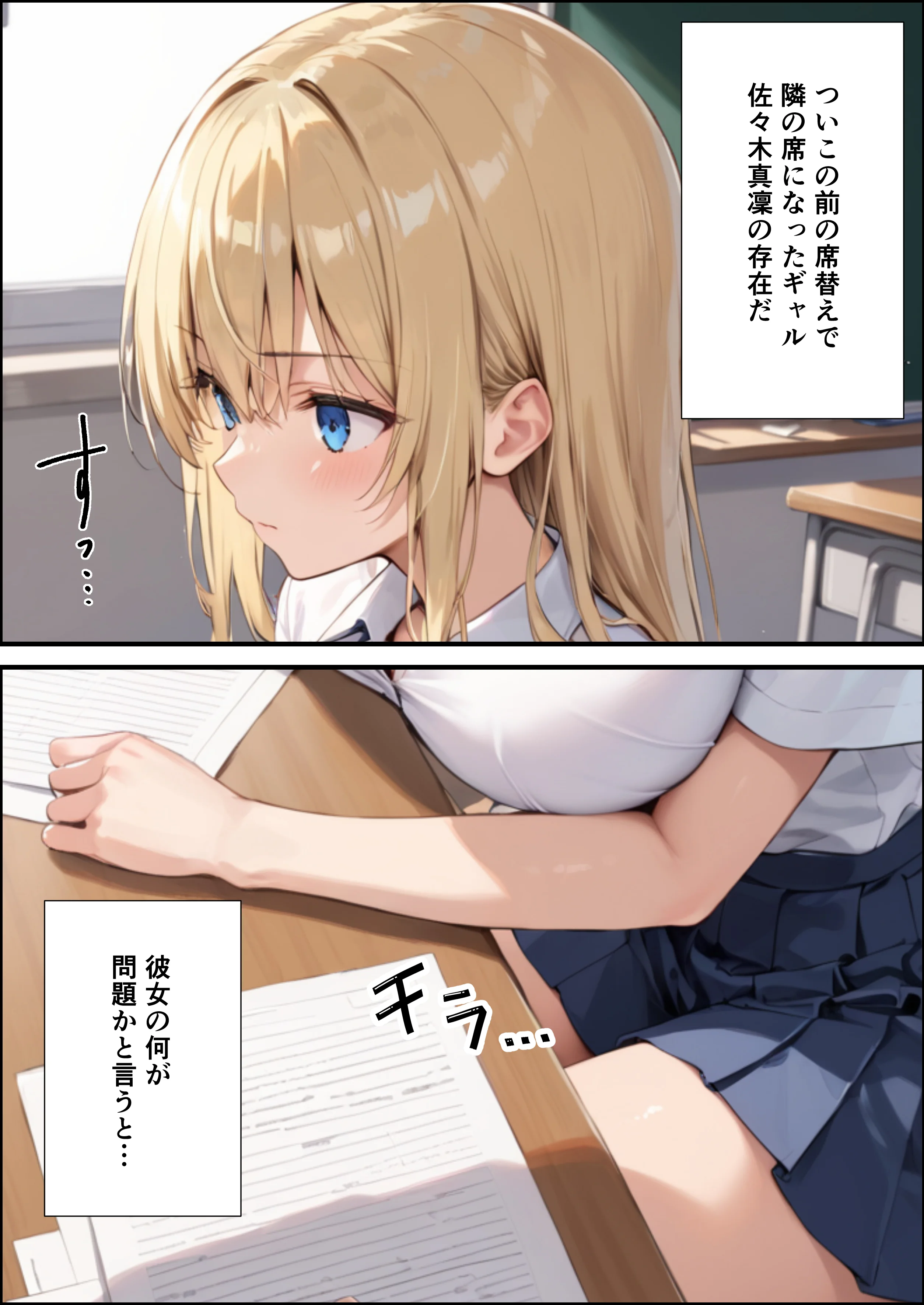 陰キャの俺が隣の席のギャルJKの爆乳を眺めてたら襲われた話【体験版20P】 制服・学園もの・巨乳 サンプル2ページ目（くろも！のドリームランド）