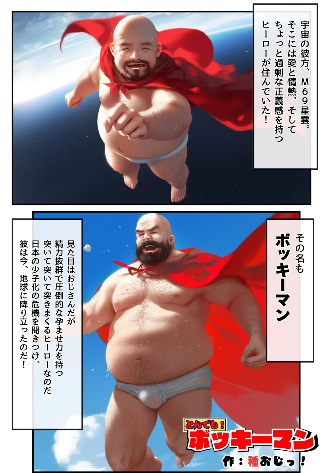 とんでも！ボッキーマン。〜彼氏の前で彼女を寝取ってボッキー！の巻〜 ギャグ・コメディ・巨乳・寝取り・寝取られ・NTR サンプル1ページ目（竿役が種付けおじさんじゃないとヌケないんだが・・・）