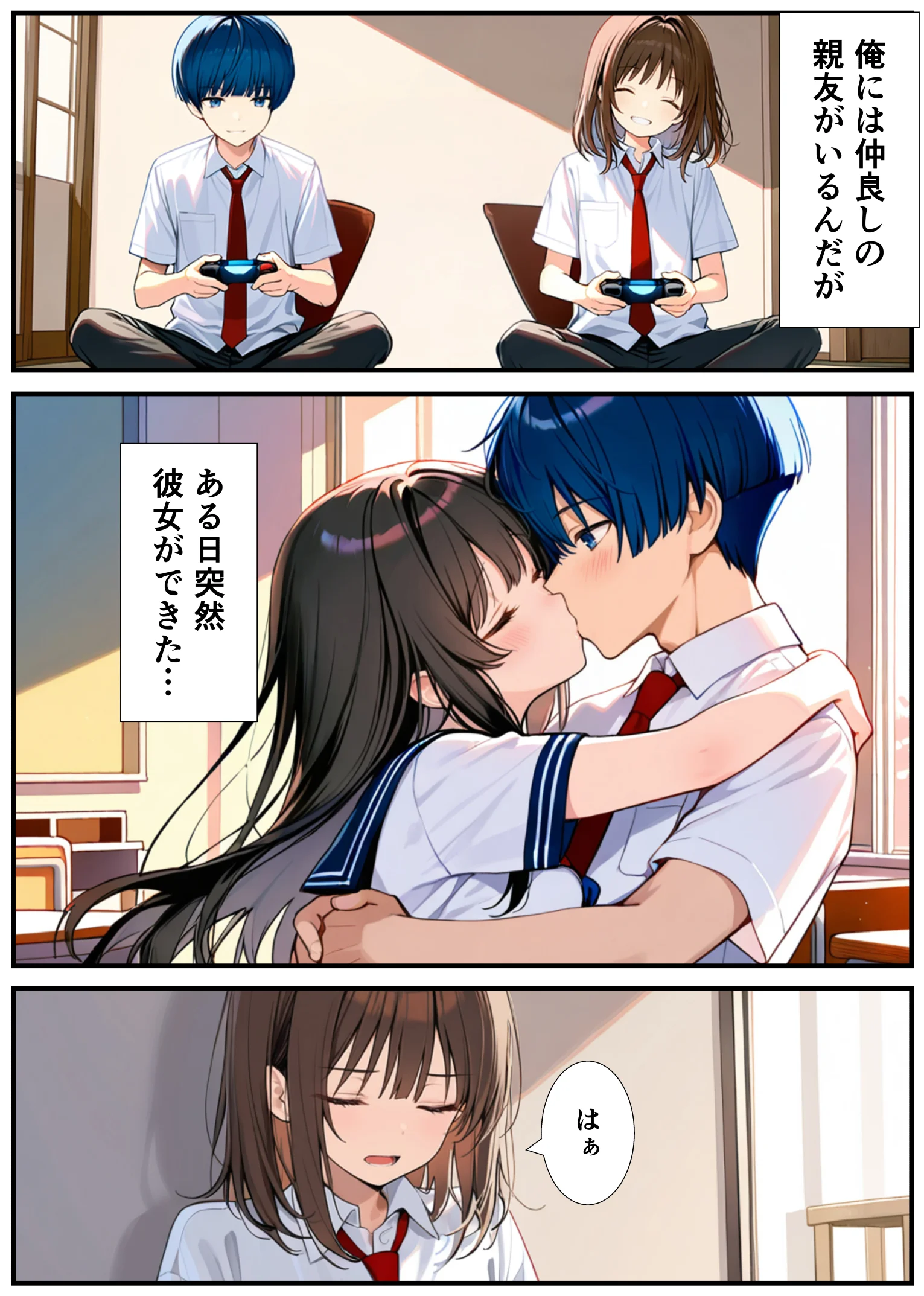 女体化したので大好きだった親友を寝取った話 制服・性転換・女体化・幼なじみ サンプル3ページ目（悪魔ほろほろ）