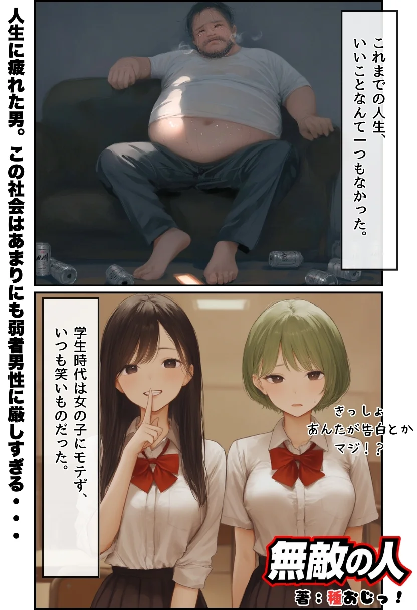 【無敵の人】人生に絶望した弱者男性のおじさんが無敵になるまで 辱め・制服・処女 サンプル2ページ目（竿役が種付けおじさんじゃないとヌケないんだが・・・）