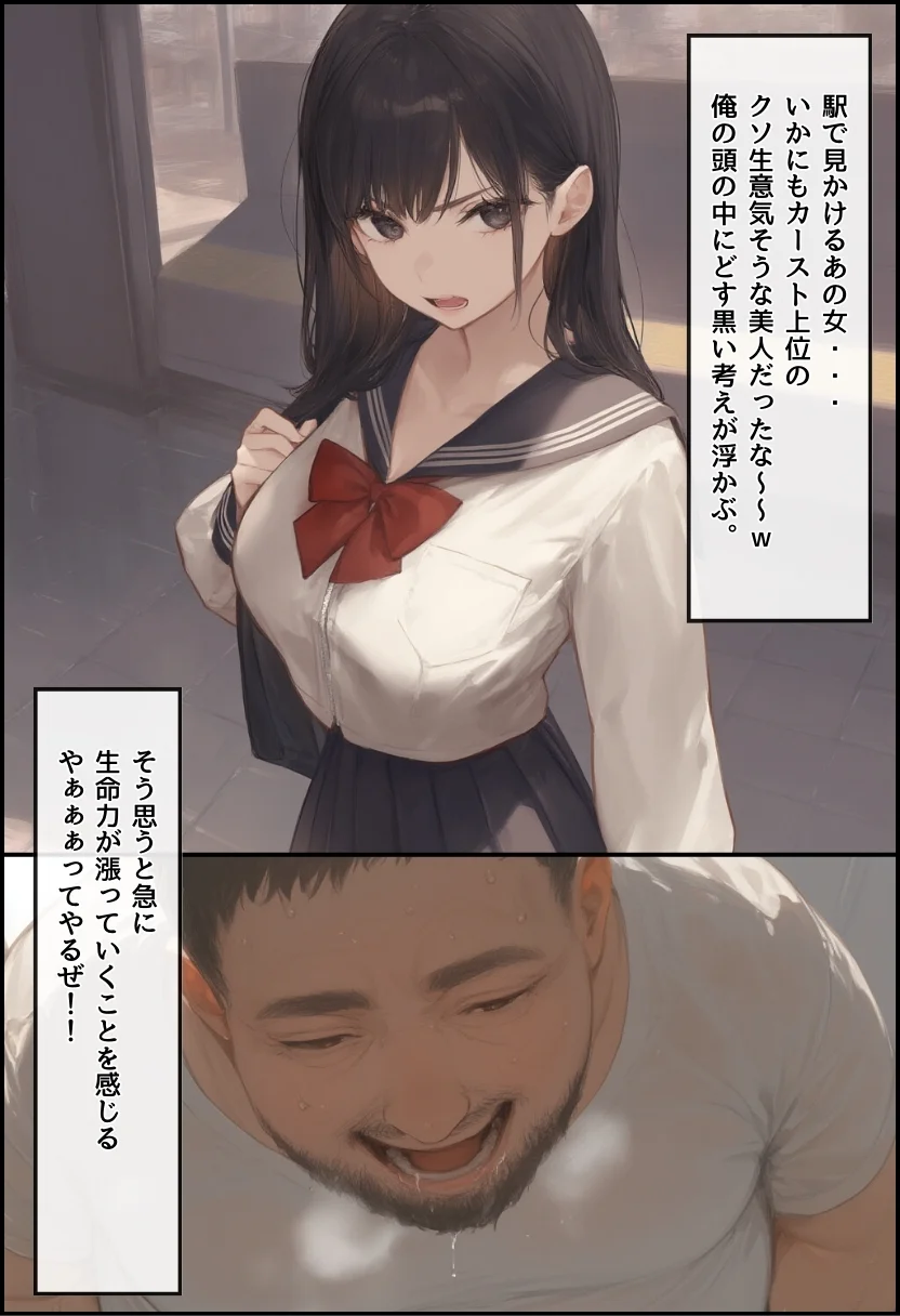 【無敵の人】人生に絶望した弱者男性のおじさんが無敵になるまで 辱め・制服・処女 サンプル9ページ目（竿役が種付けおじさんじゃないとヌケないんだが・・・）