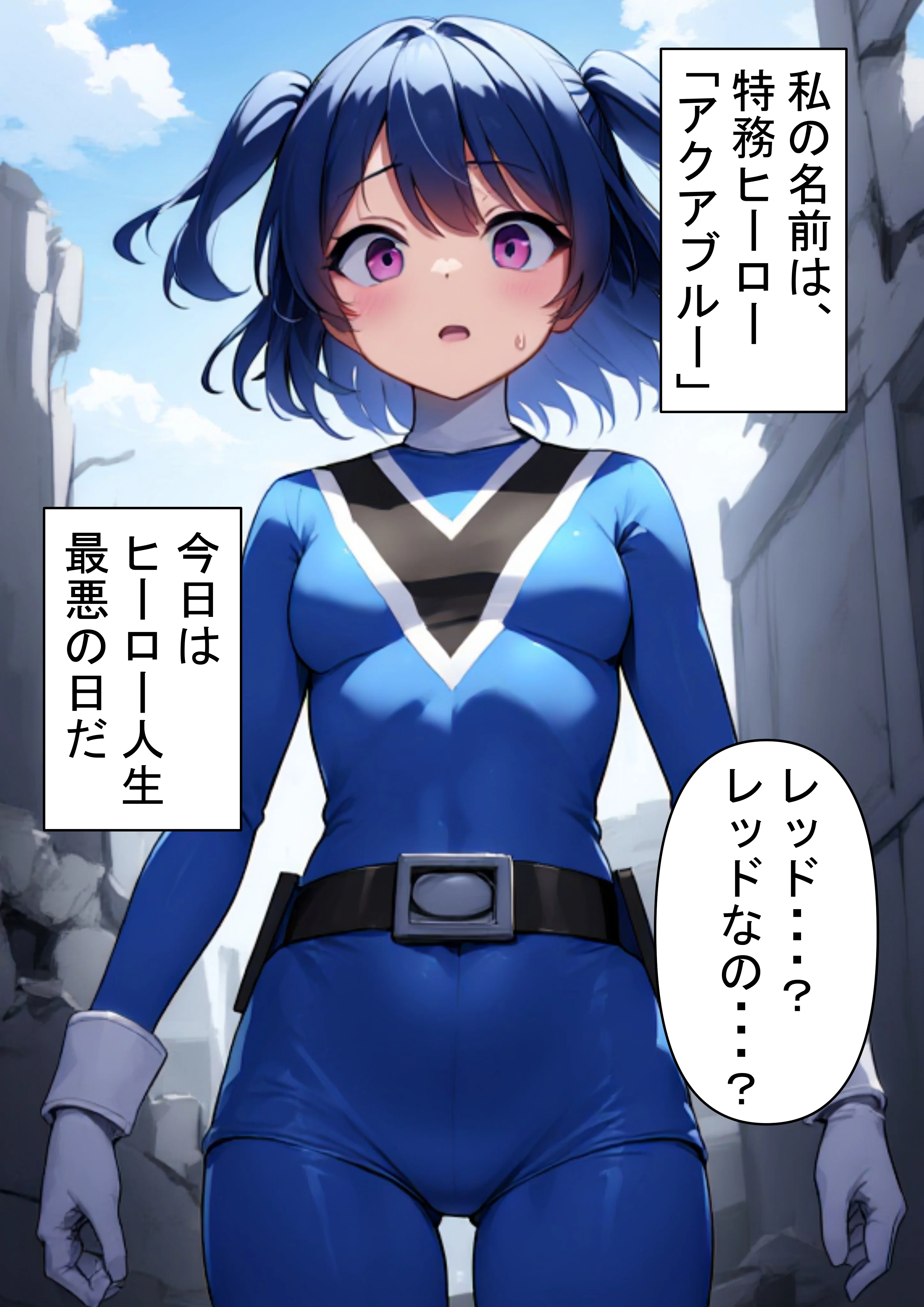 昼はヒーロー、夜はマラマラ怪人2【怪人服なんて着ちゃダメなのに！】 ふたなり・フェラ・オナニー サンプル1ページ目（しぼサニー怪人）