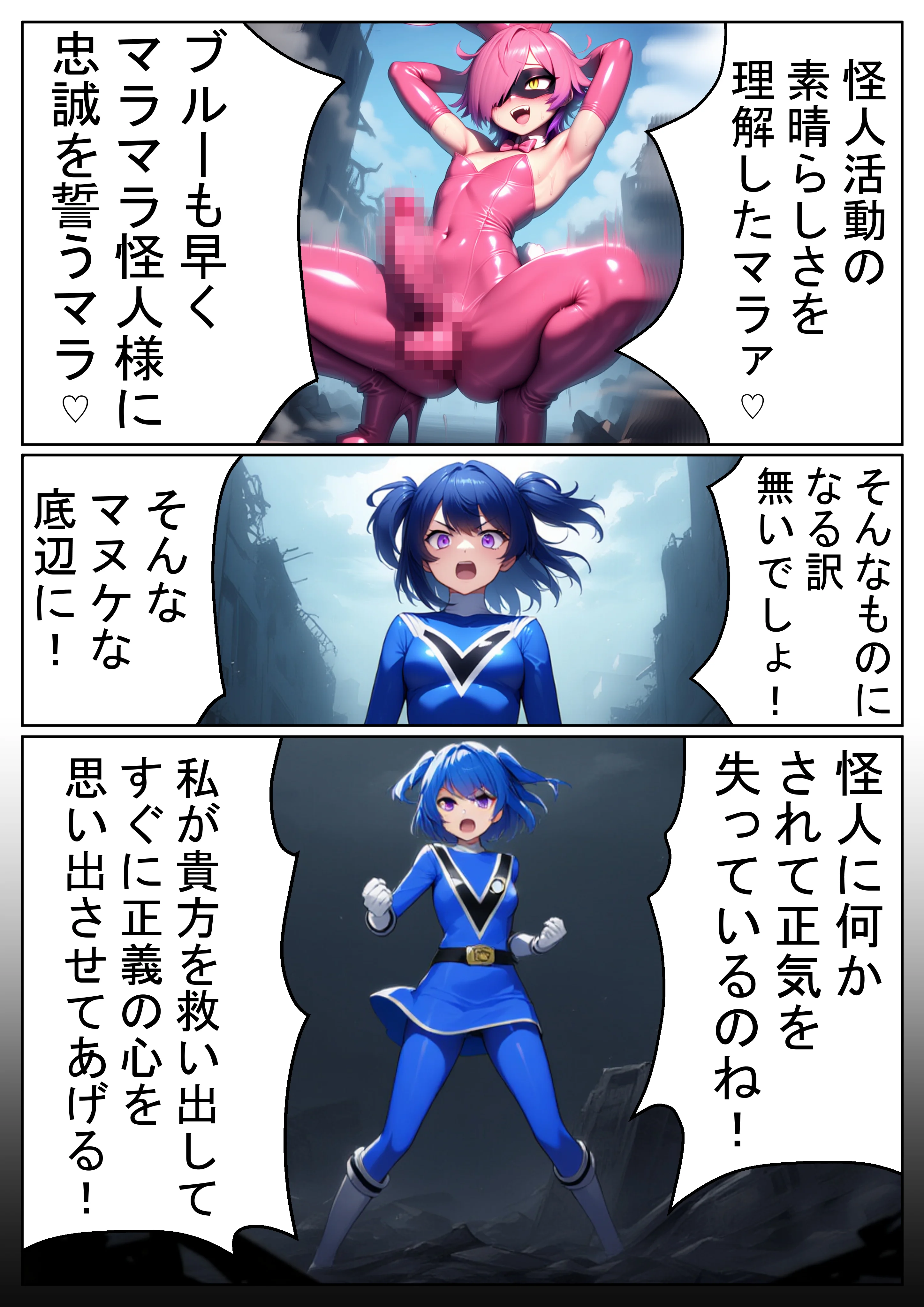 昼はヒーロー、夜はマラマラ怪人2【怪人服なんて着ちゃダメなのに！】 ふたなり・フェラ・オナニー サンプル8ページ目（しぼサニー怪人）