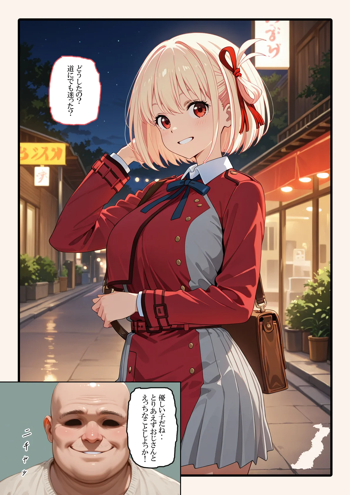催●おじさんに喫茶リコリ●が狙われました。 処女・中出し・ハーレム サンプル1ページ目（薬舐太郎）