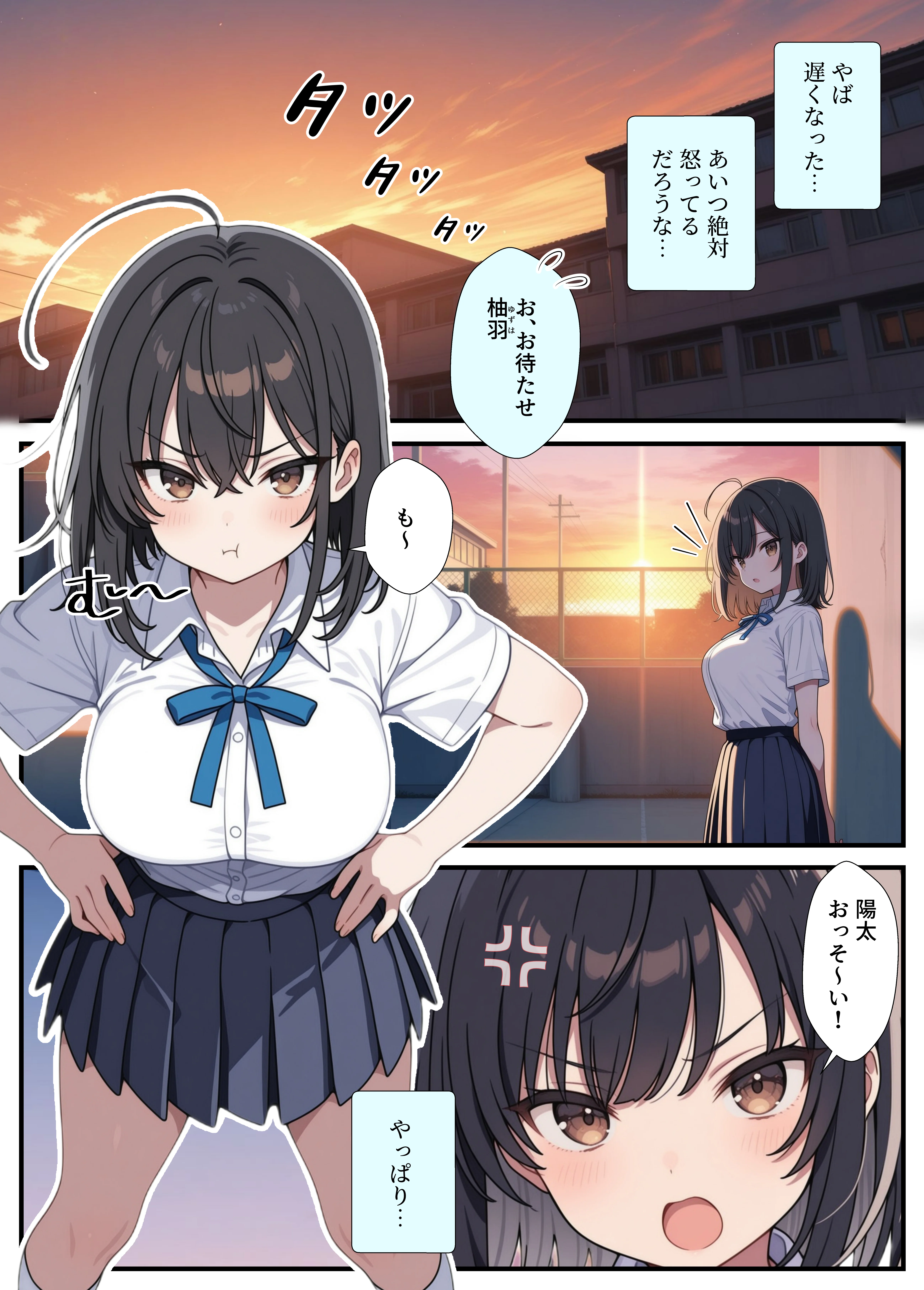 黒髪巨乳の幼馴染が──彼氏との初H直前に見知らぬ男の催●で堕とされる話 クンニ・制服・処女 サンプル1ページ目（Nick）