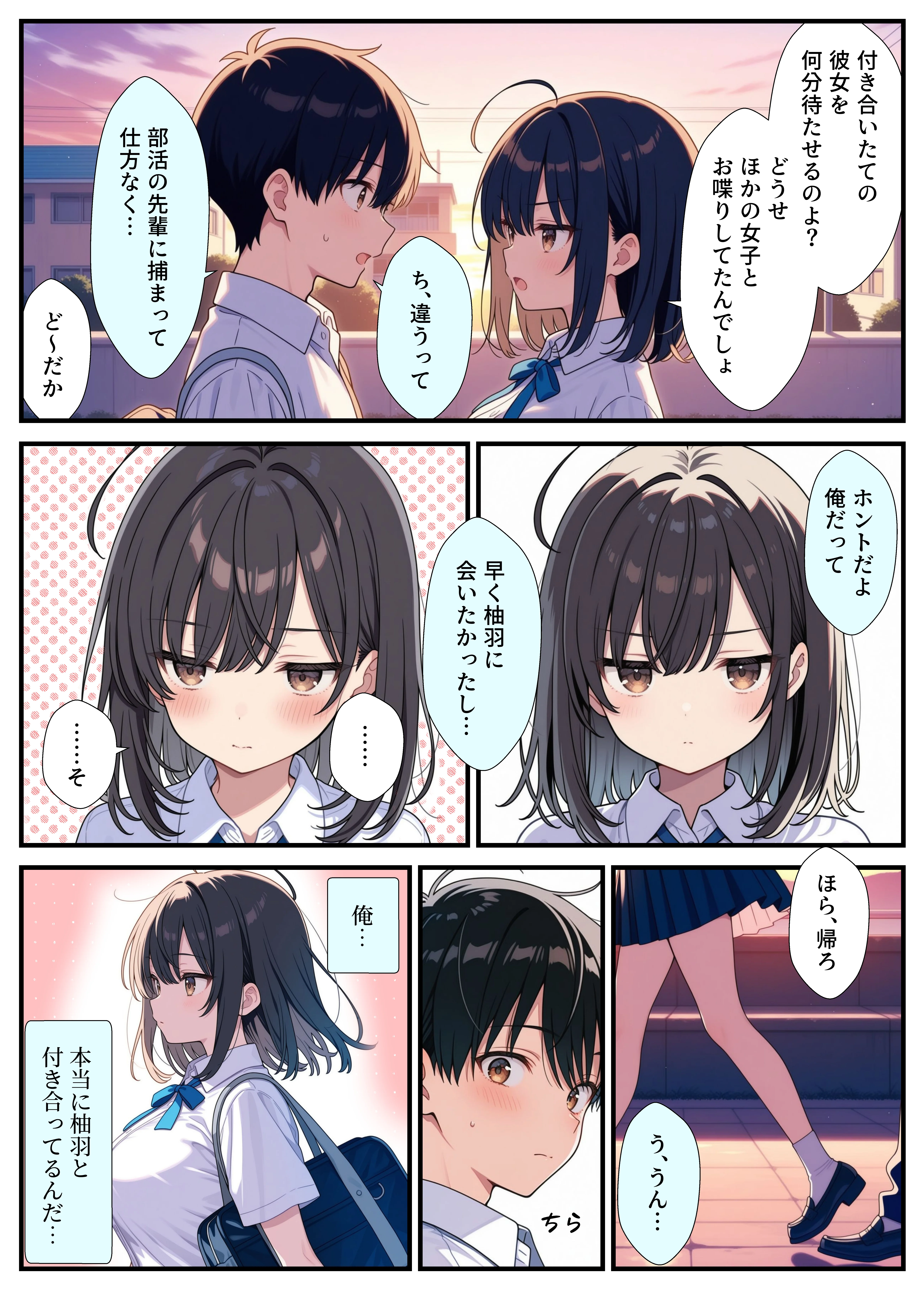 黒髪巨乳の幼馴染が──彼氏との初H直前に見知らぬ男の催●で堕とされる話 クンニ・制服・処女 サンプル2ページ目（Nick）