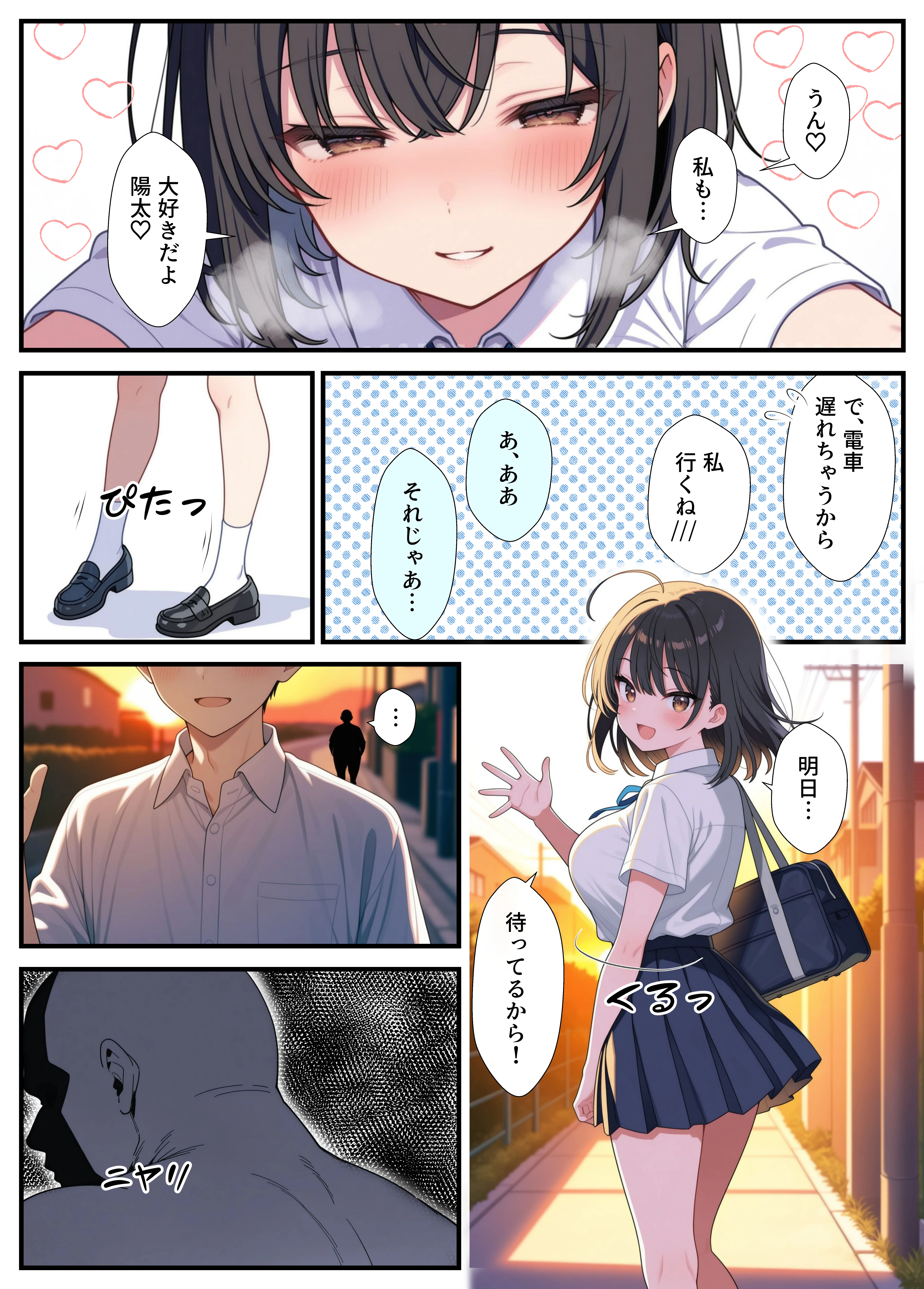 黒髪巨乳の幼馴染が──彼氏との初H直前に見知らぬ男の催●で堕とされる話 クンニ・制服・処女 サンプル8ページ目（Nick）