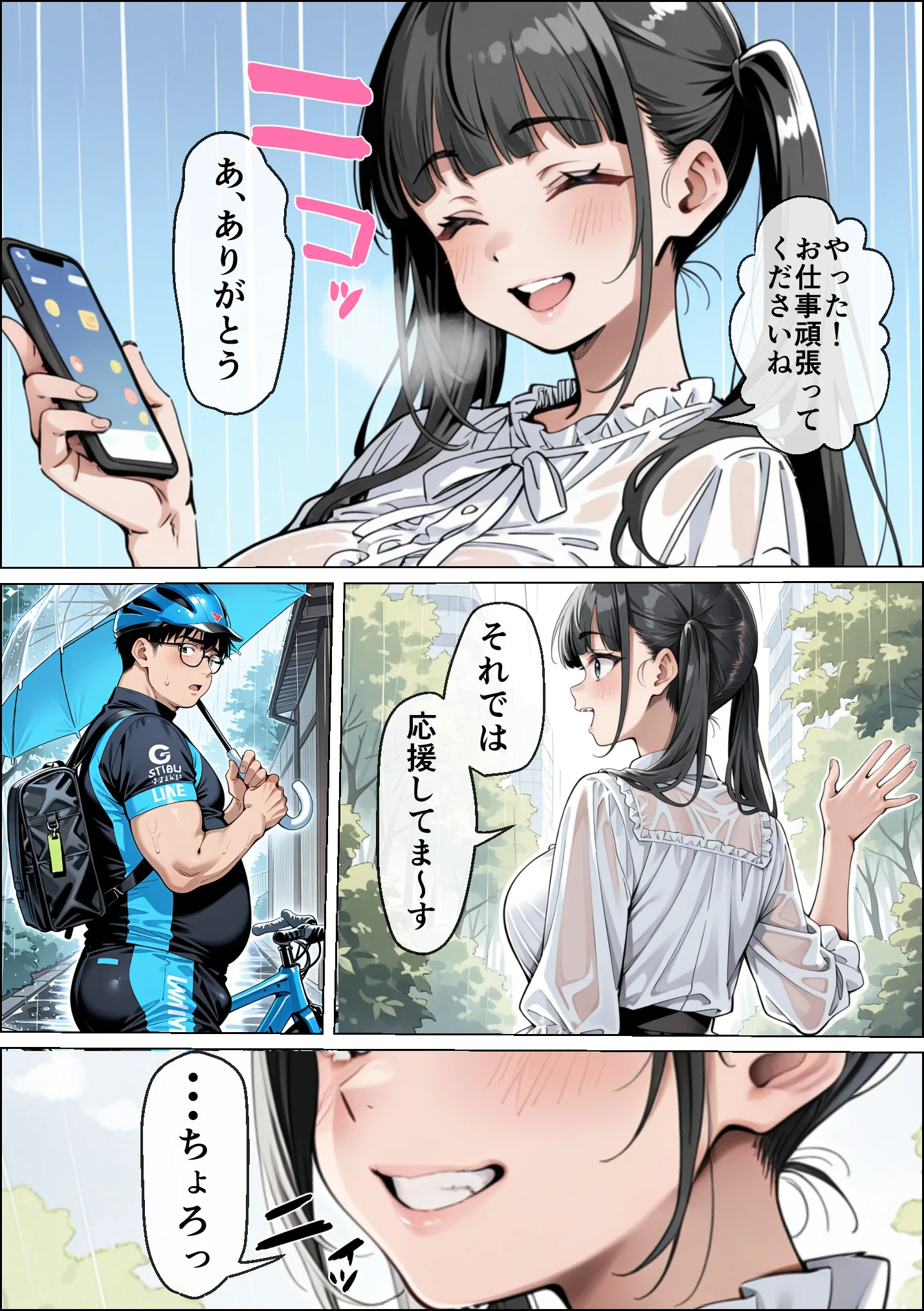 Ub●rの配達先で推しコンカフェ嬢が彼氏とヤってた話 ウェイトレス・巨乳・寝取り・寝取られ・NTR サンプル10ページ目（ピココミック）