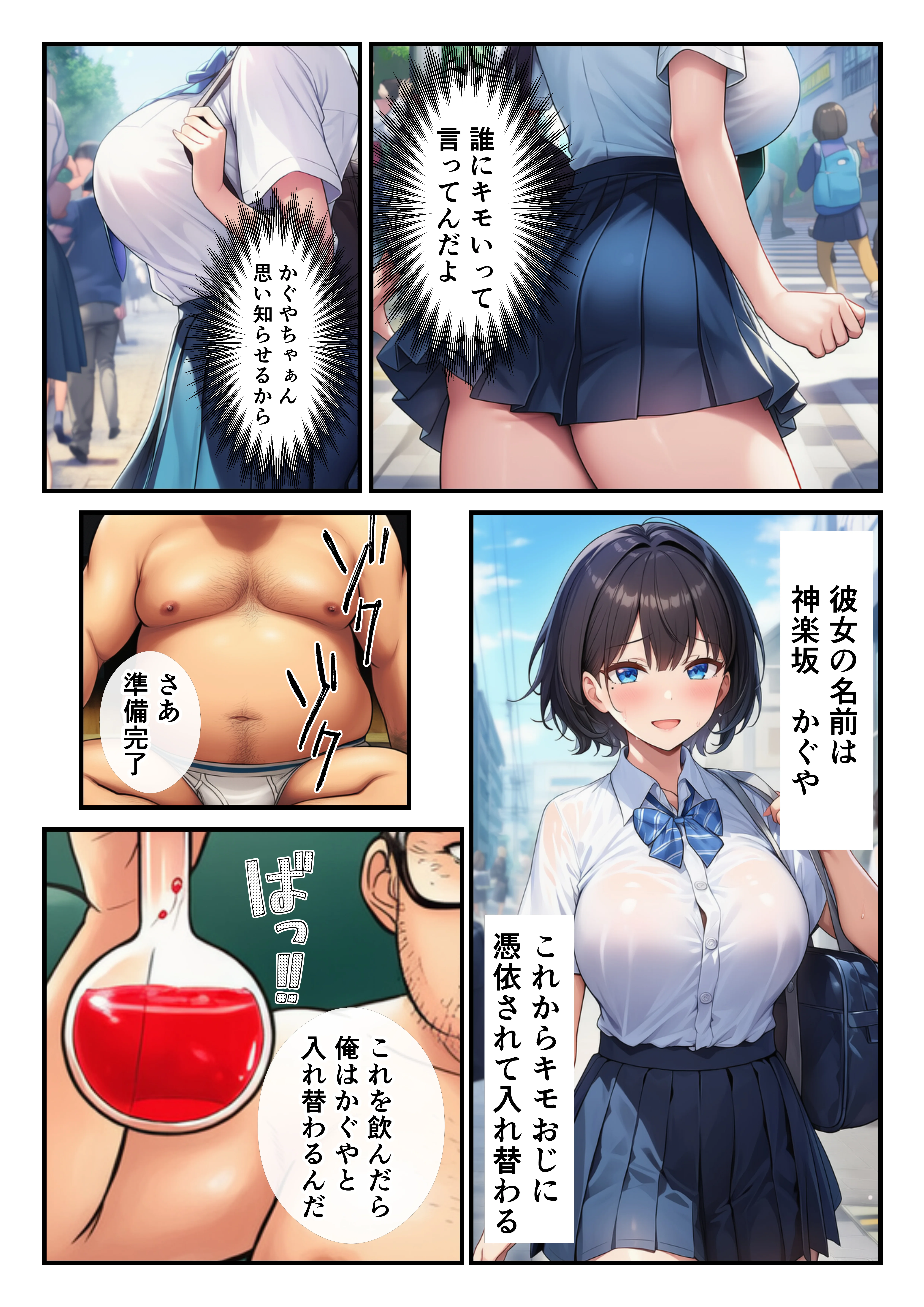 【TS女体化】入れ替わりセックス！キモおじさんのリベンジ！ 制服・性転換・女体化・学園もの サンプル1ページ目（イッキ）