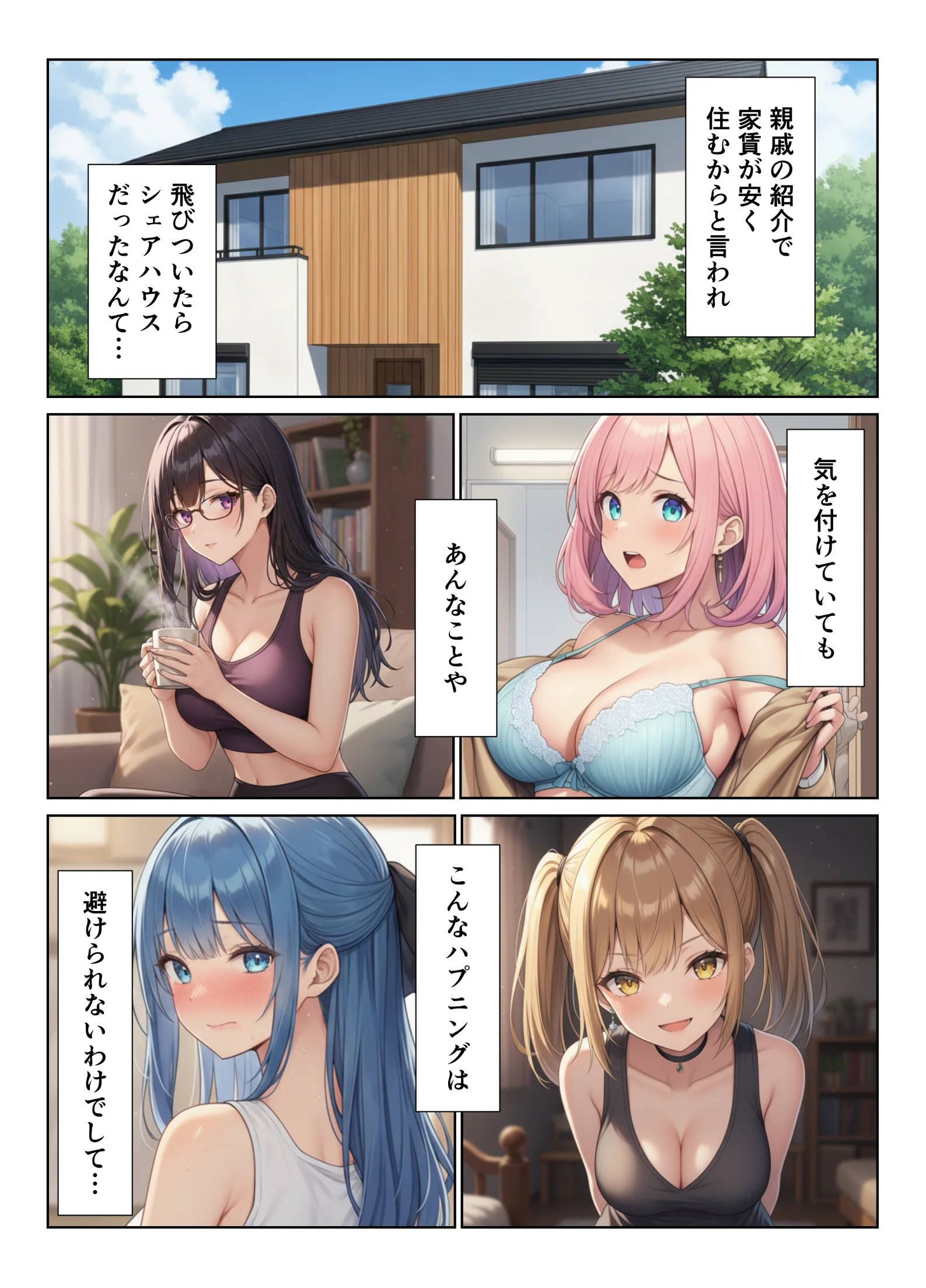 見られて始まるハーレムデイズ ハーレムシェアハウス 巨乳・中出し・フェラ サンプル3ページ目（ヌキっぱなし）