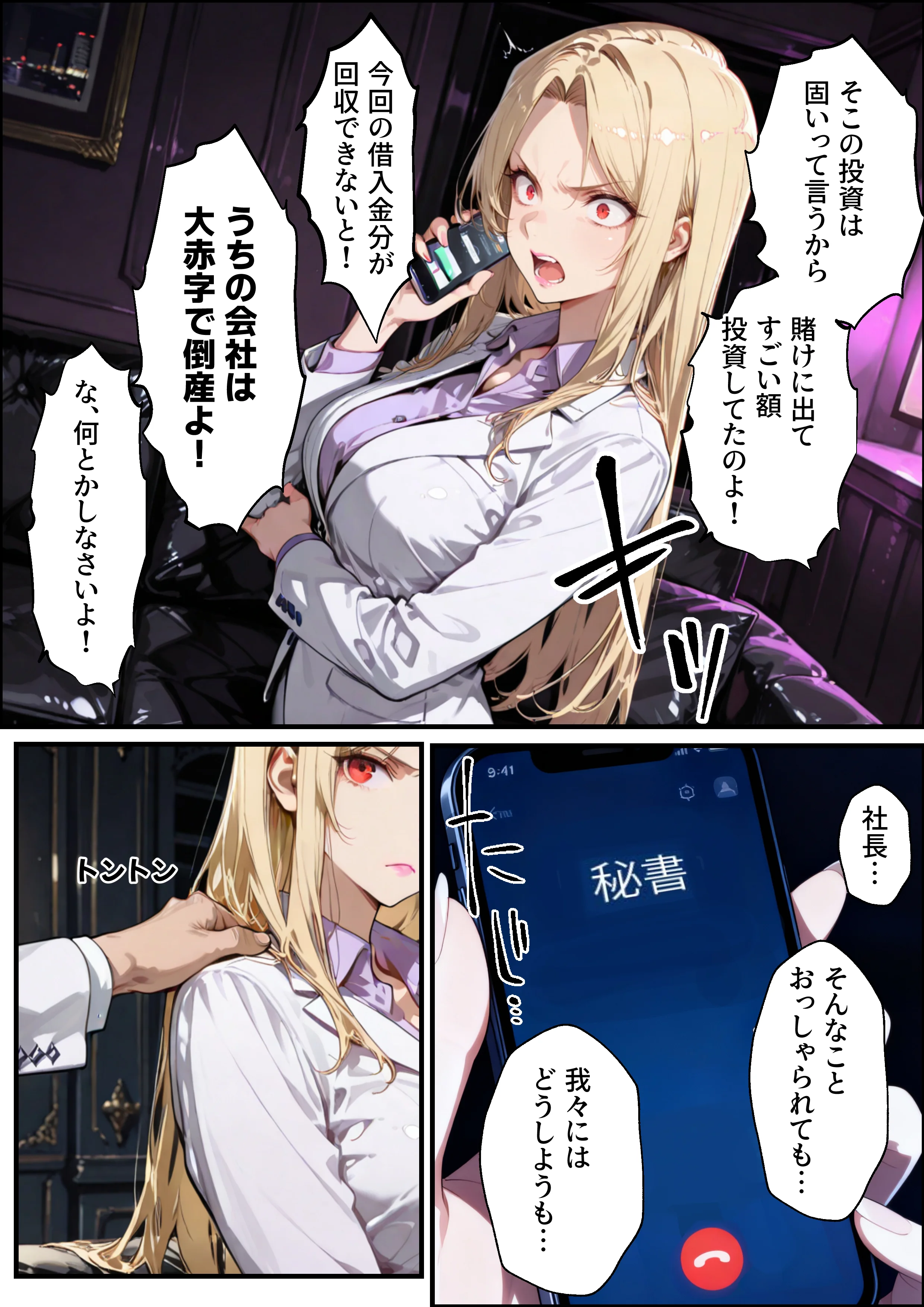 ホス狂い女社長、おち〇ぽ100本抜かないと出られない部屋、全員抜くまで帰れません！ 巨乳・乱交・中出し サンプル9ページ目（性欲解放戦線）