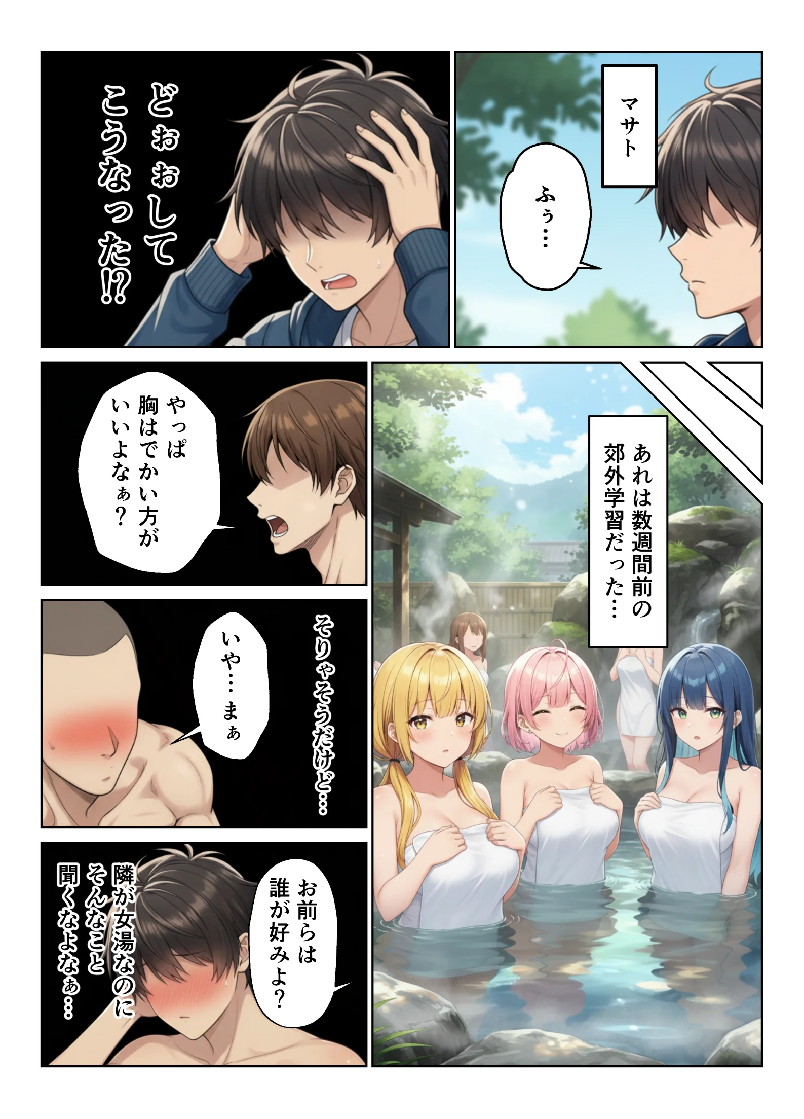 デカチンがバレたらハーレムになった話！！ 学園もの・ギャル・巨乳 サンプル1ページ目（ヌキっぱなし）
