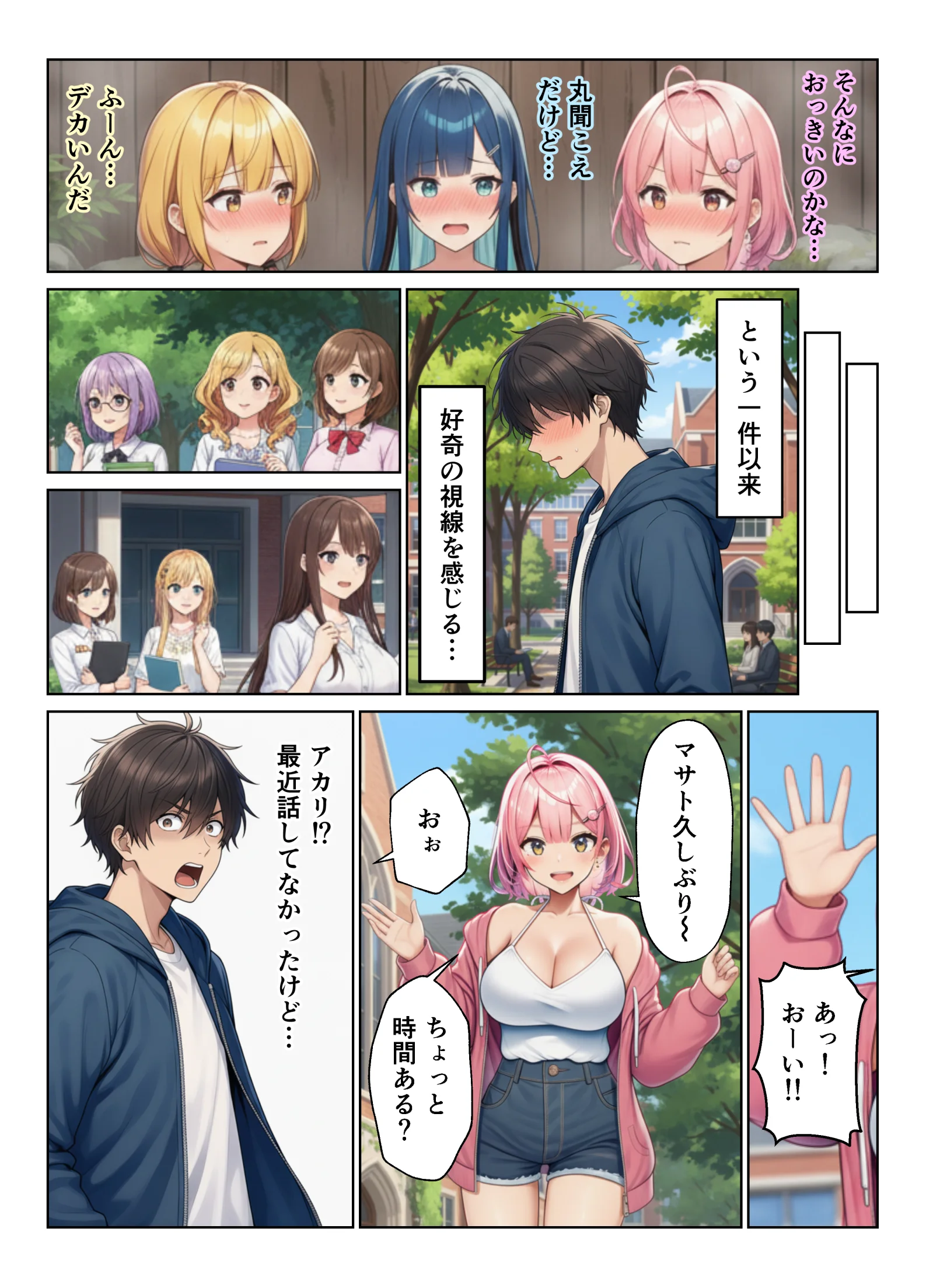 デカチンがバレたらハーレムになった話！！ 学園もの・ギャル・巨乳 サンプル6ページ目（ヌキっぱなし）