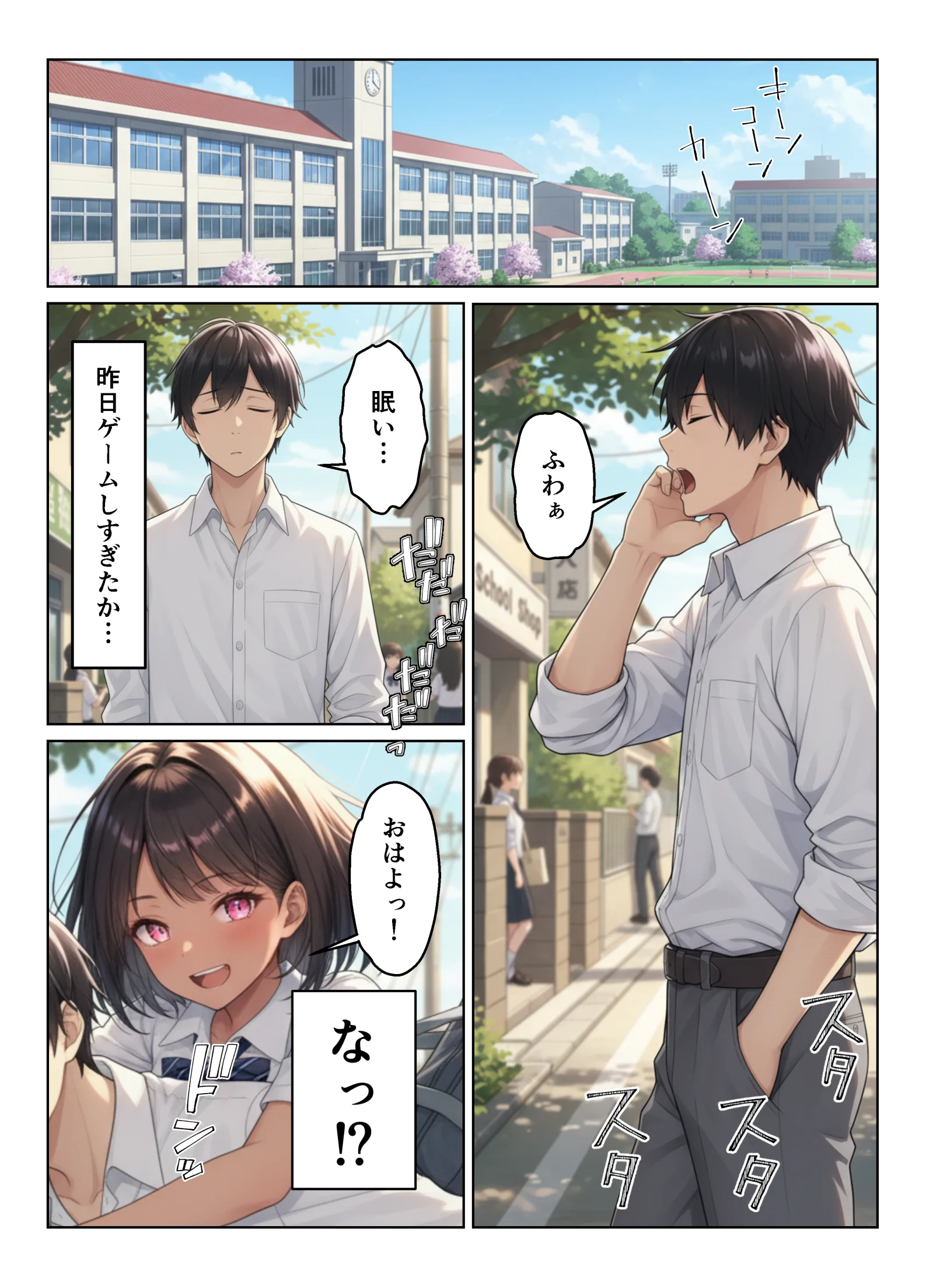 幼馴染が急にエロくなった件 制服・学園もの・巨乳 サンプル1ページ目（ヌキっぱなし）