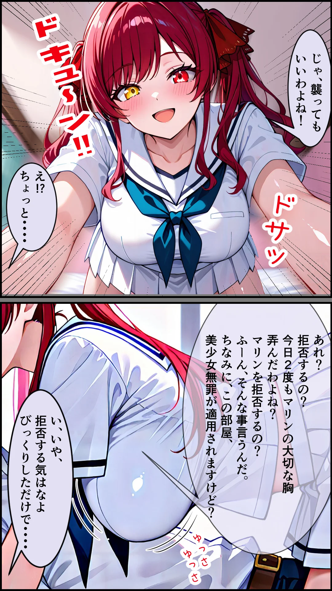 襲うマリンと暴走する一味君 制服・処女・学園もの サンプル23ページ目（マグロ牛丼）