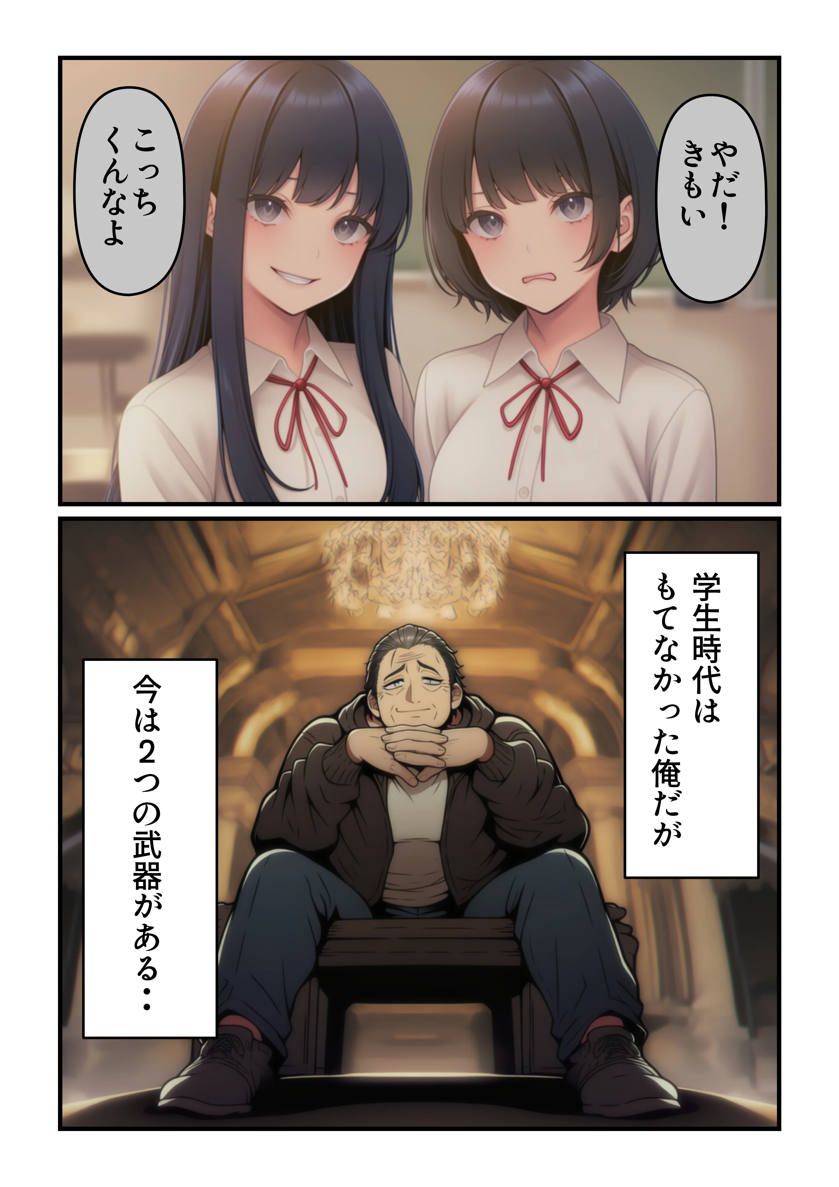 学園の花を追い詰めろ！〜純潔を奪われ/彼氏の前でも〜 辱め・制服・処女 サンプル2ページ目（うみ猫さん）