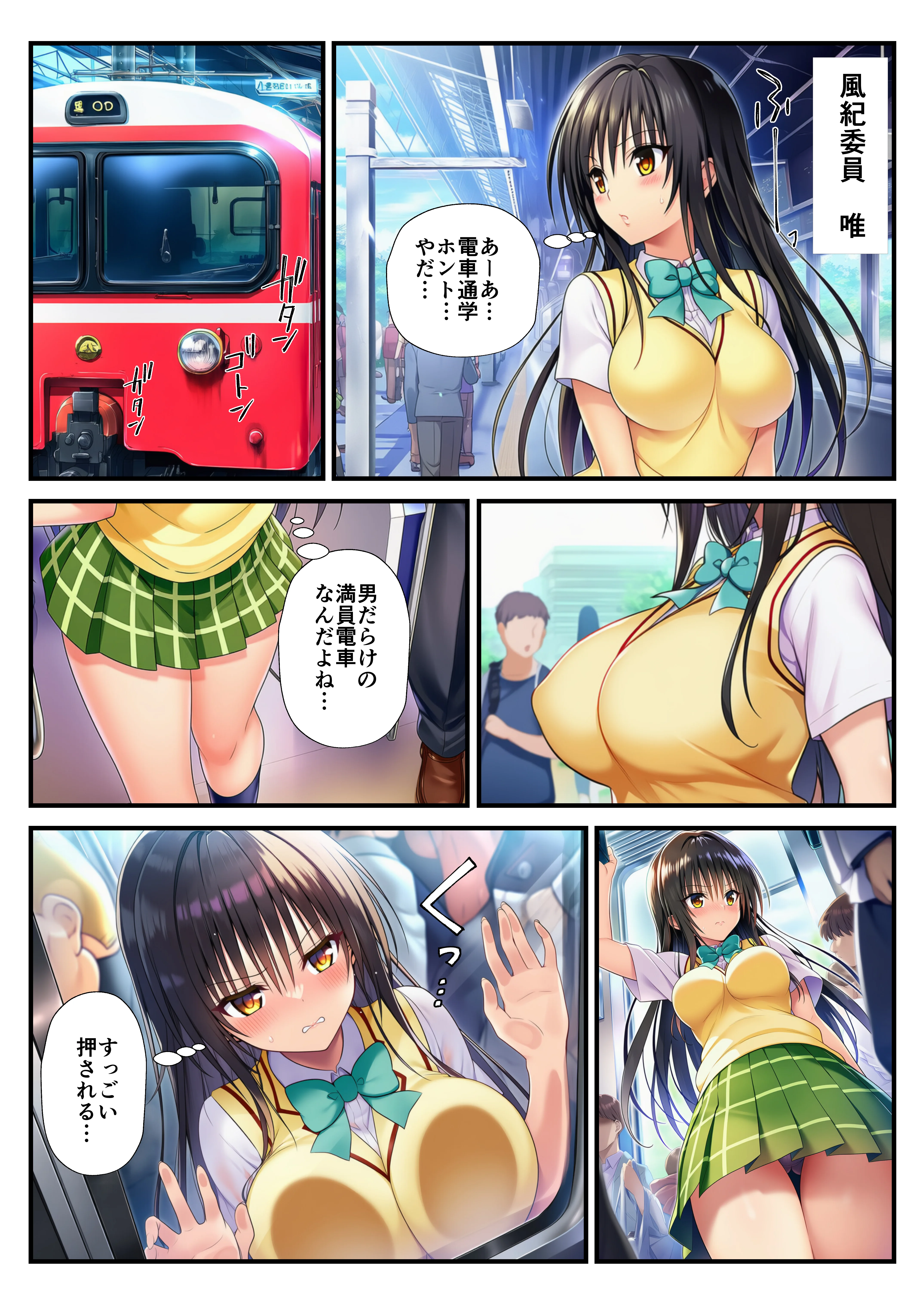 とらぶる痴〇電車！JKマ〇コに発射しまーす！ 辱め・羞恥・痴女 サンプル1ページ目（イッキ）