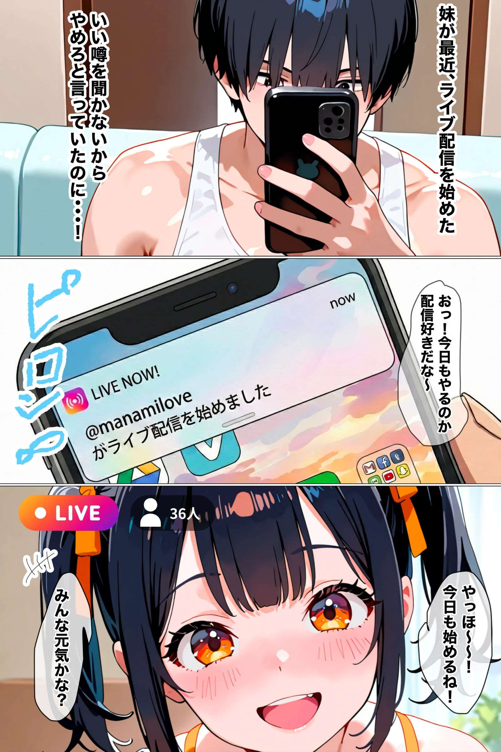 【流出】妹の配信がコメント欄に支配されてエロ配信になったww 処女・学園もの・巨乳 サンプル1ページ目（黒海ジュリア）