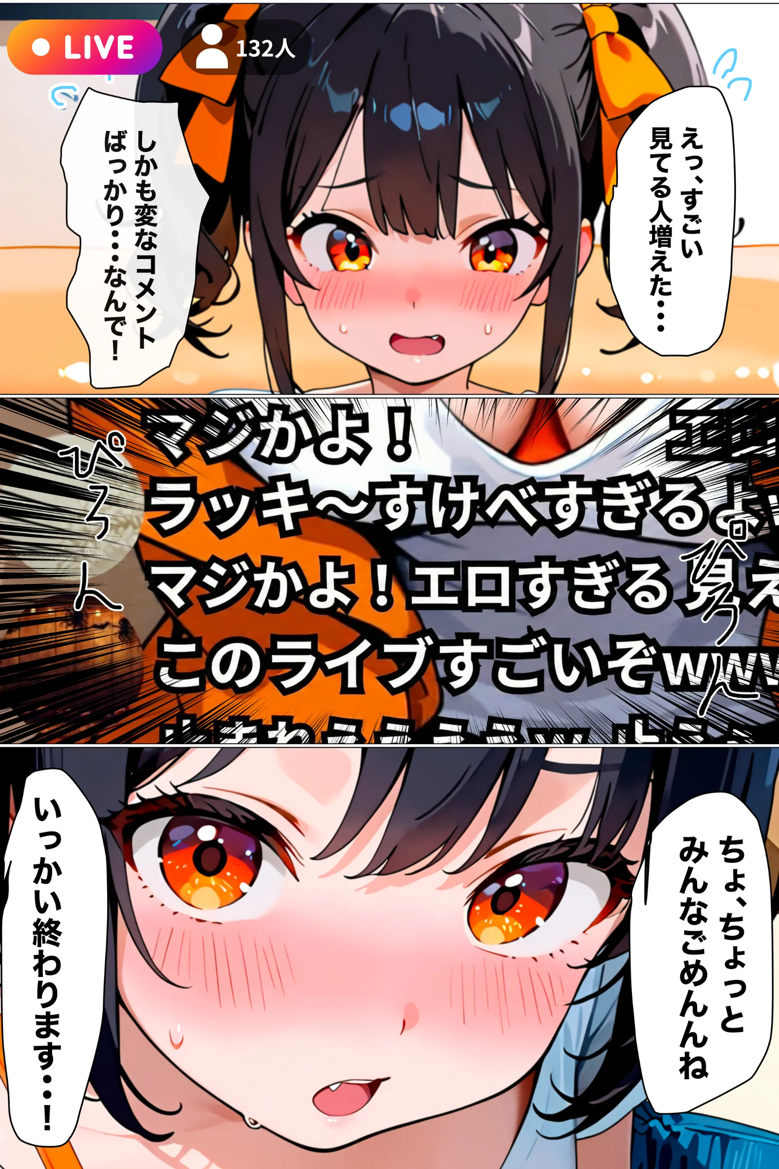 【流出】妹の配信がコメント欄に支配されてエロ配信になったww 処女・学園もの・巨乳 サンプル10ページ目（黒海ジュリア）