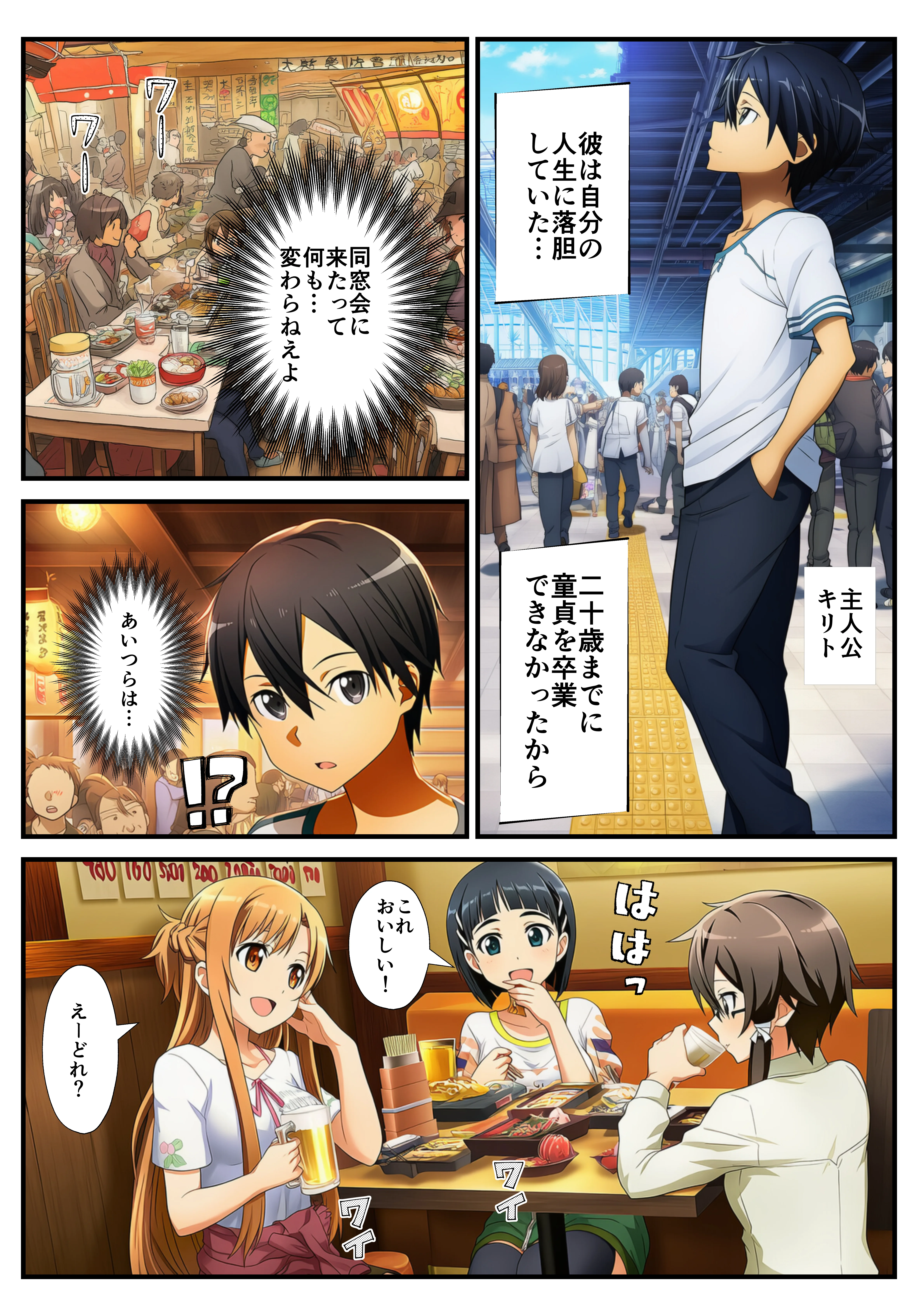 【催〇SA〇】アスナ達で筆おろしするキリト 巨乳・童貞・野外・露出 サンプル2ページ目（イッキ）