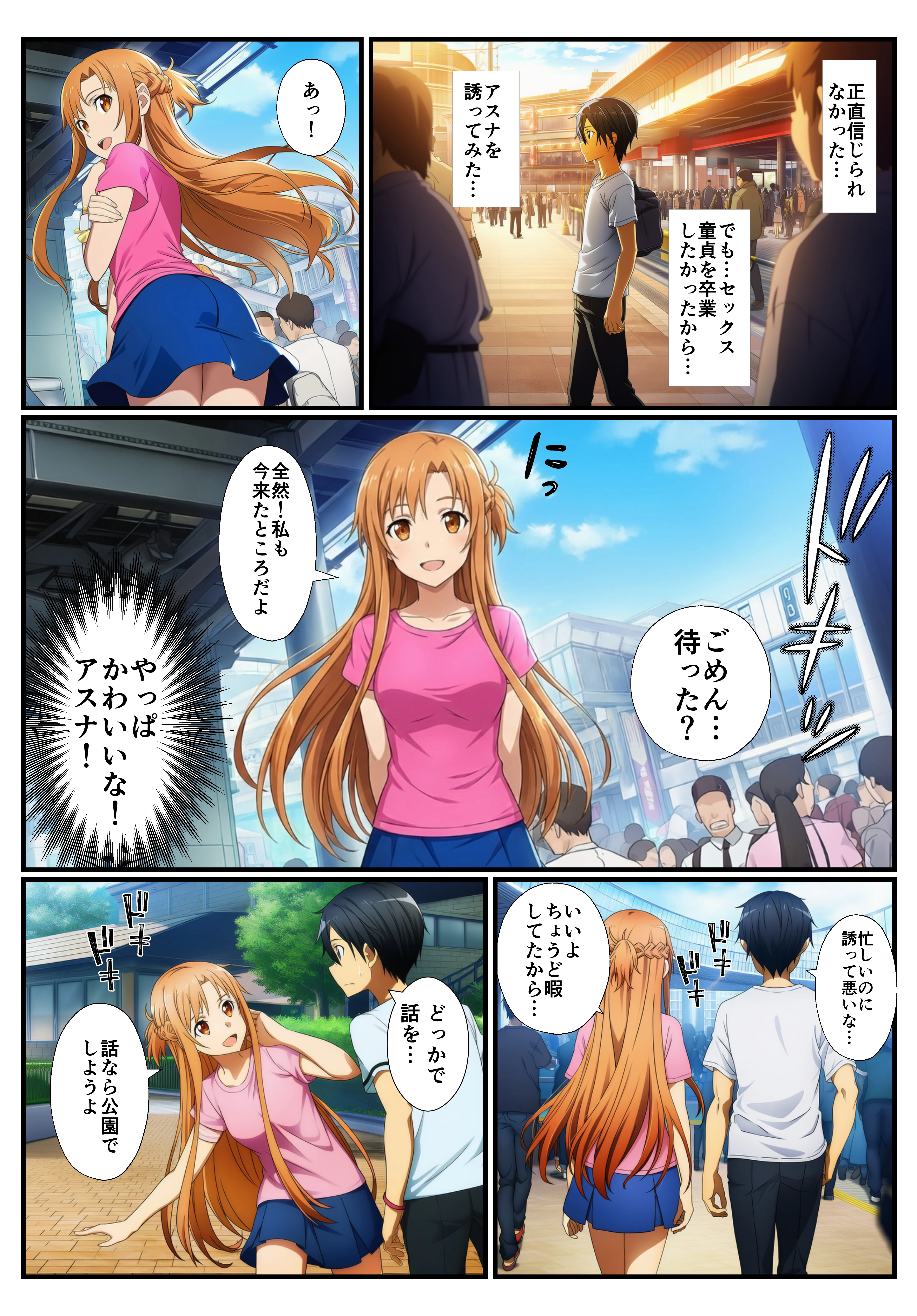 【催〇SA〇】アスナ達で筆おろしするキリト 巨乳・童貞・野外・露出 サンプル7ページ目（イッキ）