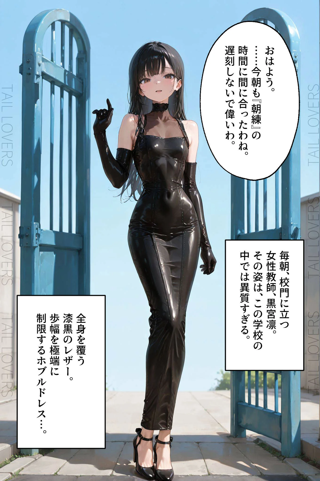 ホブルスカートの女教師と過ごすレザーフェチのための一日 学園もの・野外・露出・フェラ サンプル2ページ目（TAIL LOVERS）