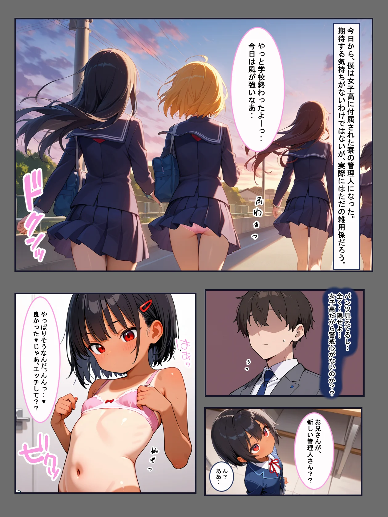 女子寮の管理人をすることになりました。 制服・処女・学園もの サンプル1ページ目（薬舐太郎）