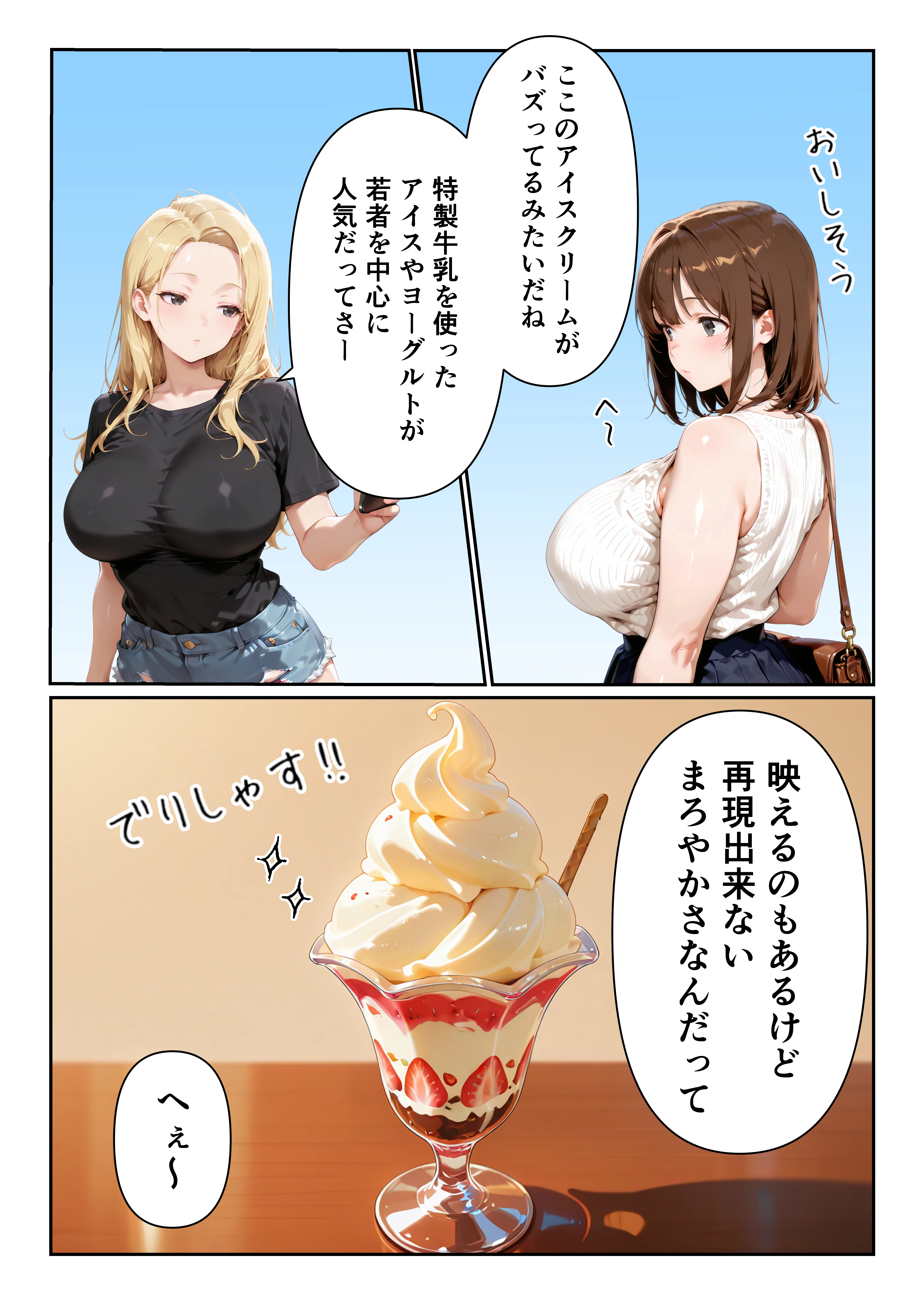 爆乳大学生がSNSで大人気のスイーツ店にバイトに行ったら、搾乳されて、種付けメス牛になっちゃっいました！ 3P・4P・アヘ顔・イラマチオ サンプル5ページ目(グングニルコミック)