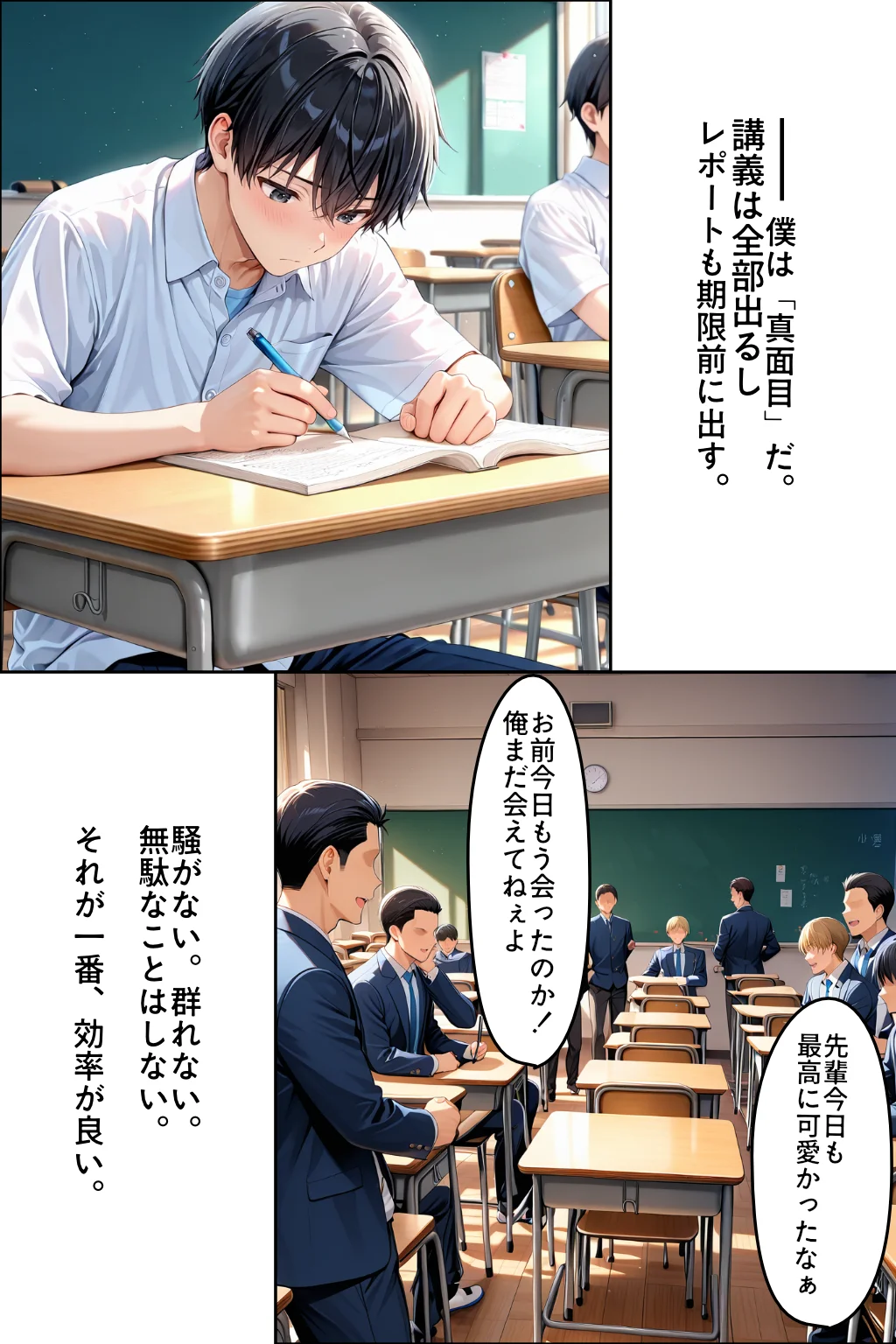 図書室で助けた先輩に懐かれてしまった ラブコメ・中出し・処女 サンプル1ページ目(カムジャタン)