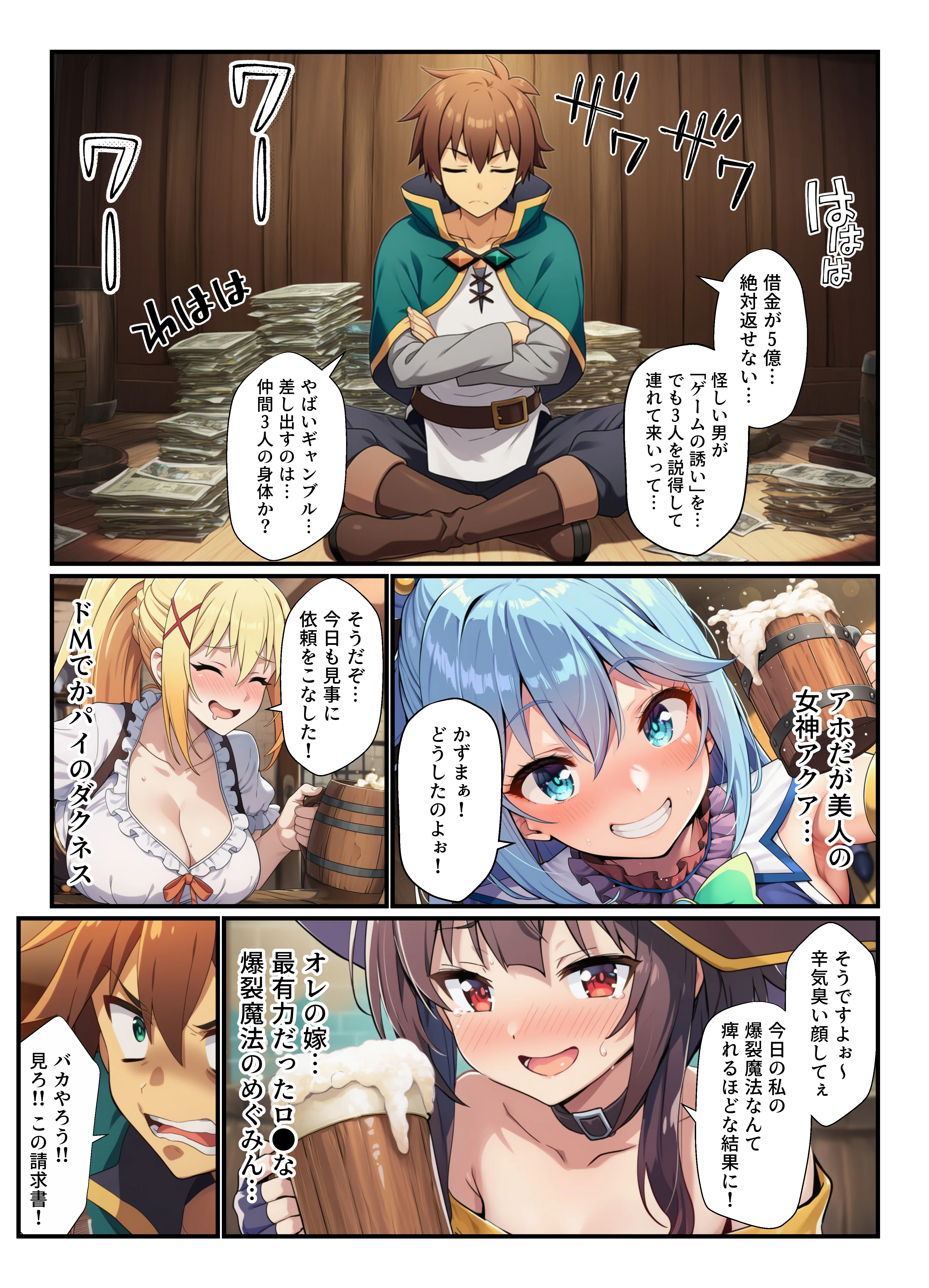 このすば3人娘がエロ罰ゲームでアヘ顔セックス！ デカチンかずまハーレム孕ませ アヘ顔・コスプレ・デカチン・巨根 サンプル2ページ目(撮影記録イラスト係)