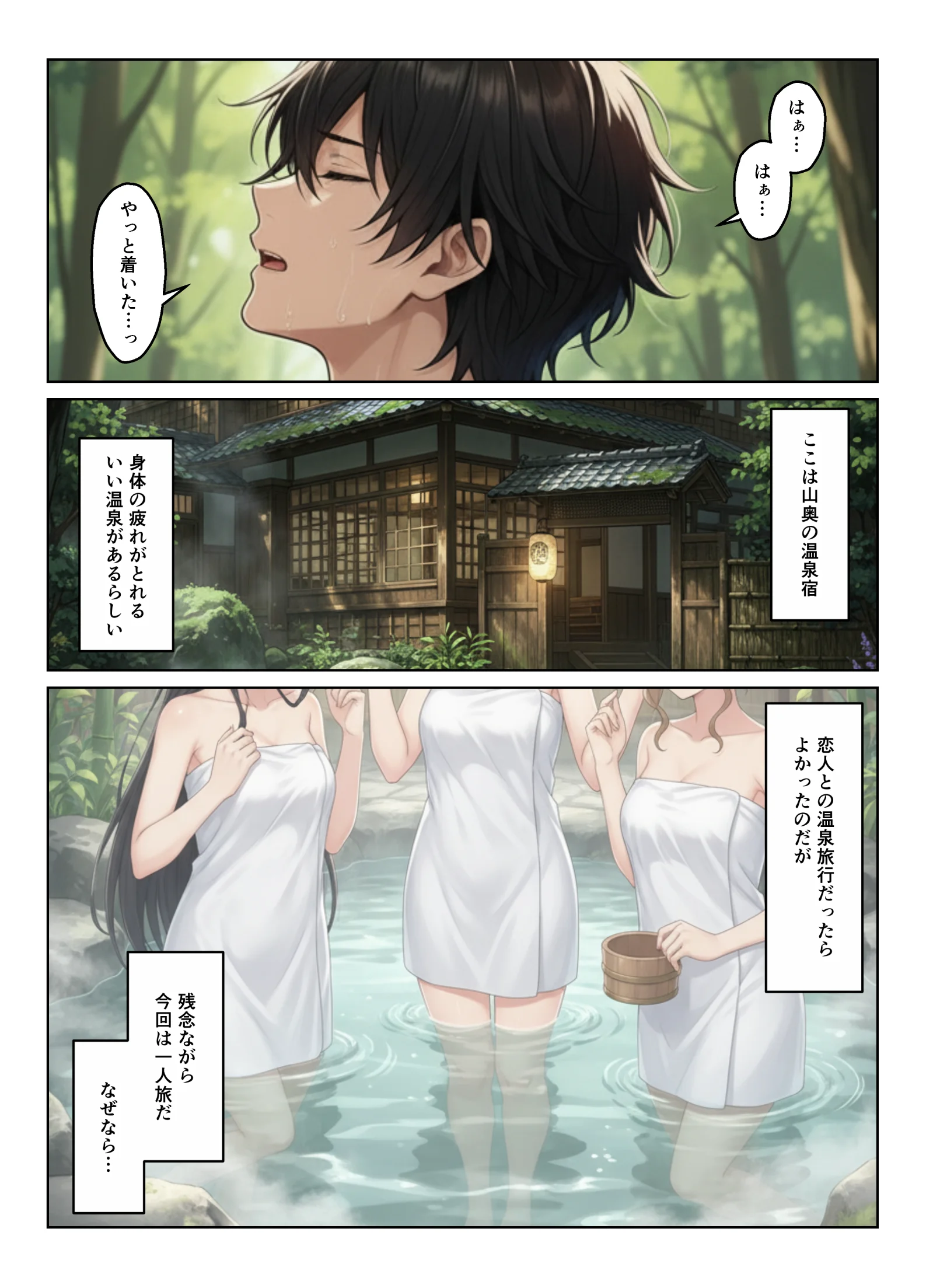 母娘丼  姉妹丼  温泉で出会った人妻と娘たちでハーレムになった話 お母さん・デカチン・巨根・ハーレム サンプル1ページ目(ヌキっぱなし)