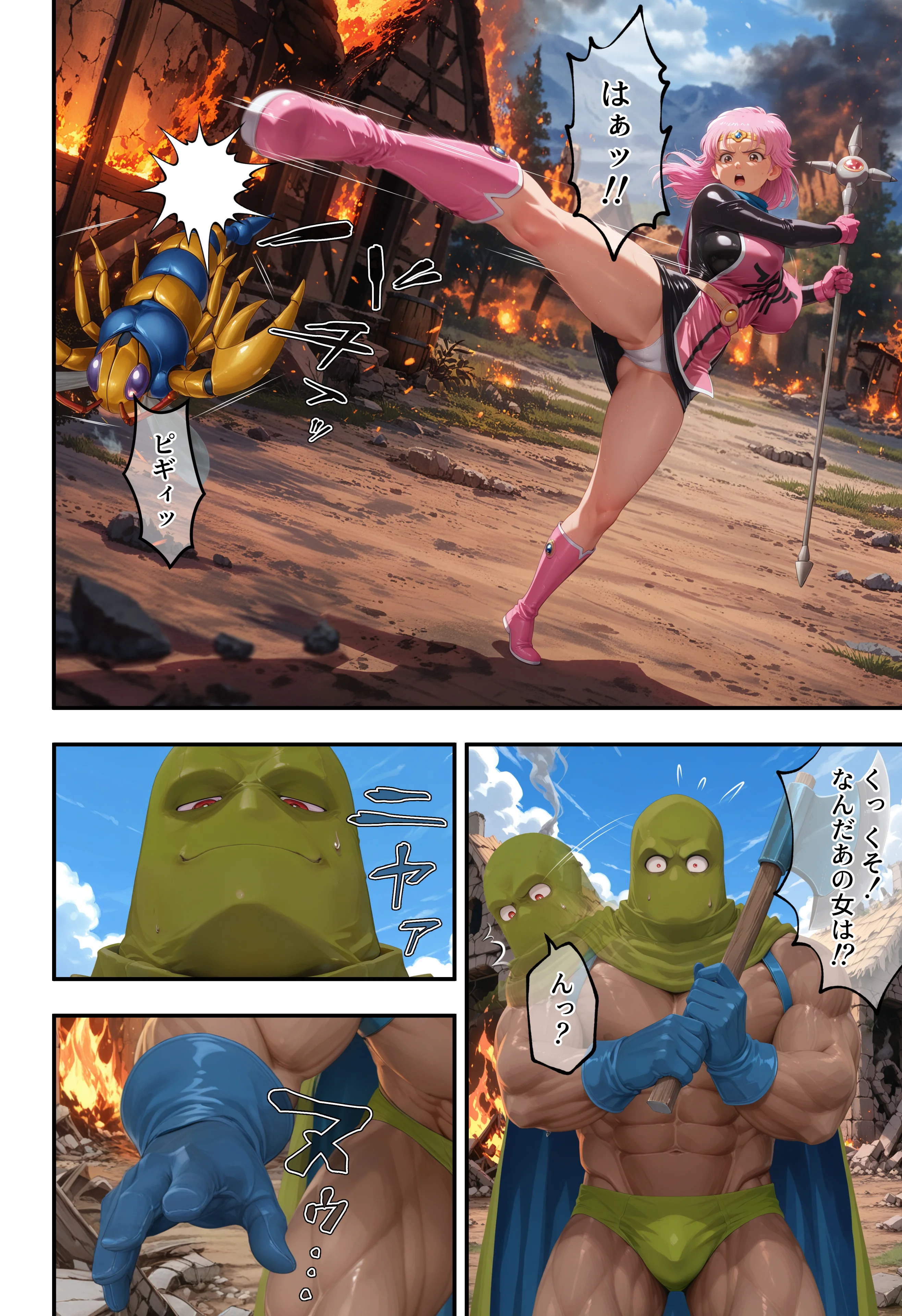 僧侶戦士、魔物の苗床に堕つ…！！？の巻 3P・4P・ファンタジー・中出し サンプル7ページ目(ETUSiAi)