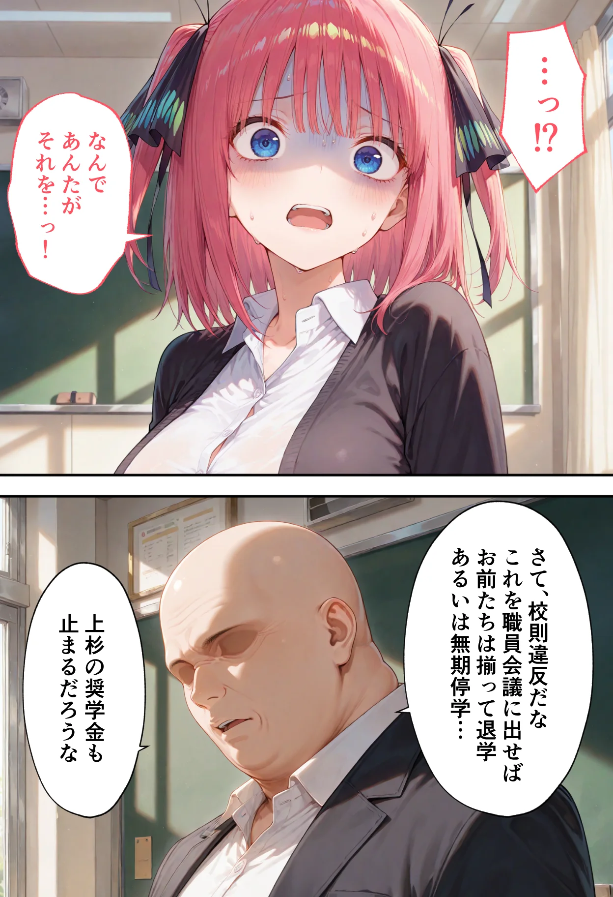 弱みを握られた俺の彼女が寝取られ堕ちるまで 二乃編 拘束・辱め・制服 サンプル7ページ目（ぶるーと）