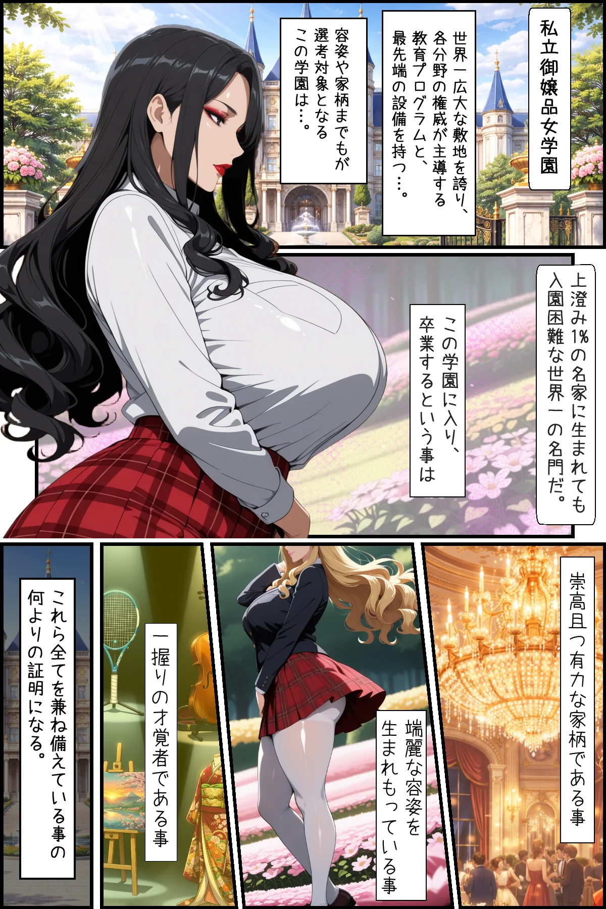 爆乳お嬢様もドスケベ熟女も特異体質で更生させる！学園長も先生もメイドも学園生も完堕ちさせてラブラブする話 処女・熟女・巨乳 サンプル1ページ目（あちみ屋）