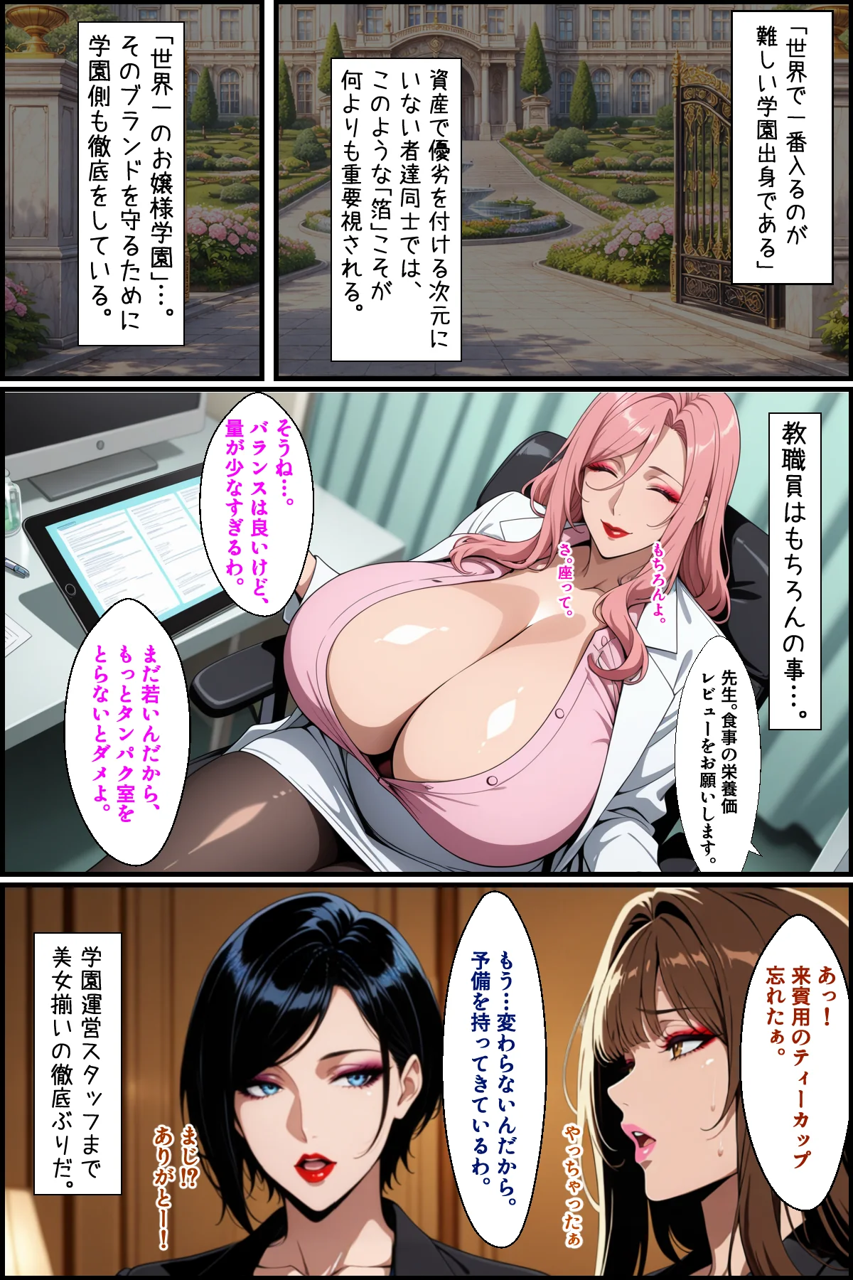 爆乳お嬢様もドスケベ熟女も特異体質で更生させる！学園長も先生もメイドも学園生も完堕ちさせてラブラブする話 処女・熟女・巨乳 サンプル2ページ目（あちみ屋）