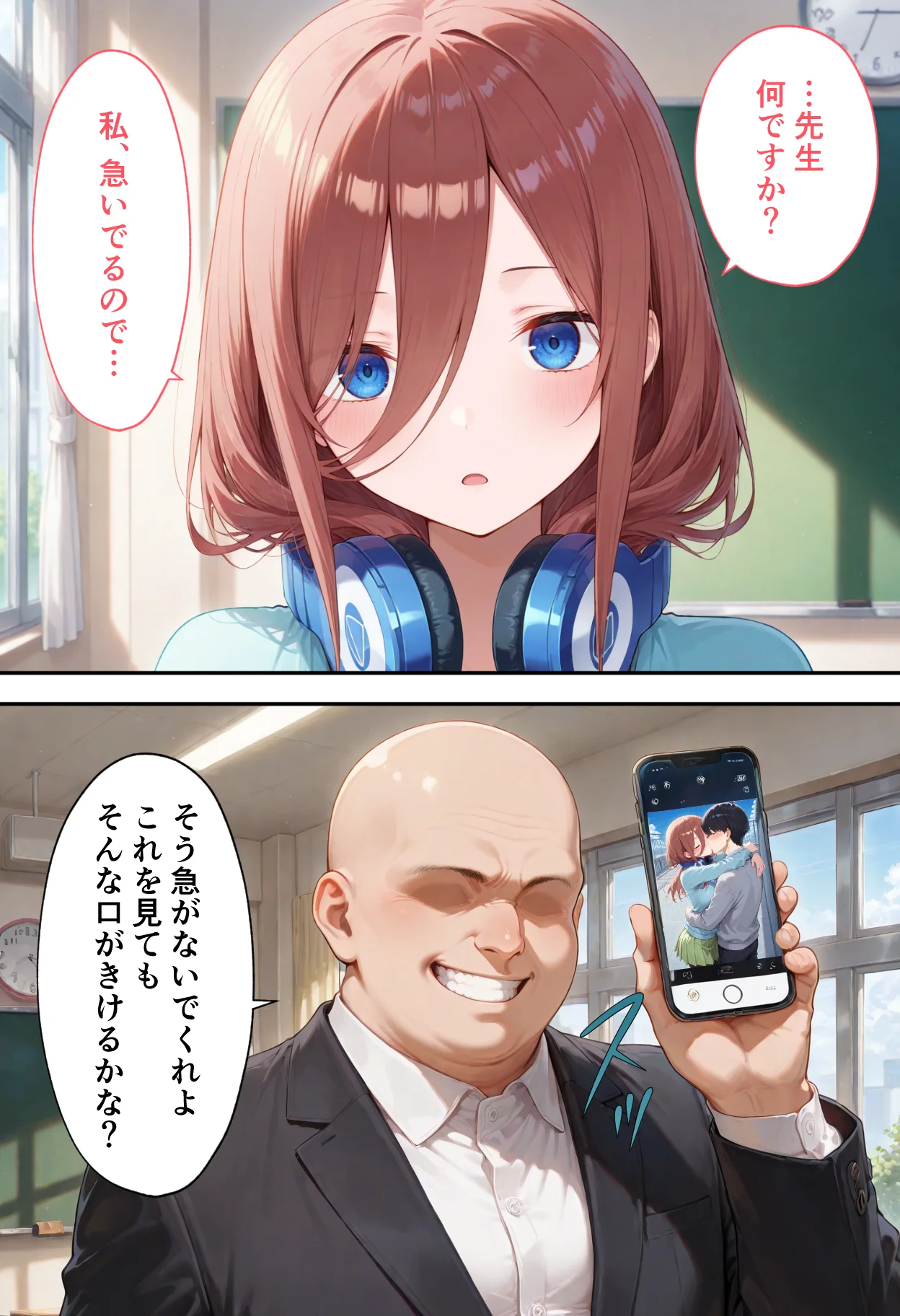 弱みを握られた俺の彼女が寝取られ堕ちるまで 三玖編 拘束・辱め・制服 サンプル7ページ目（ぶるーと）