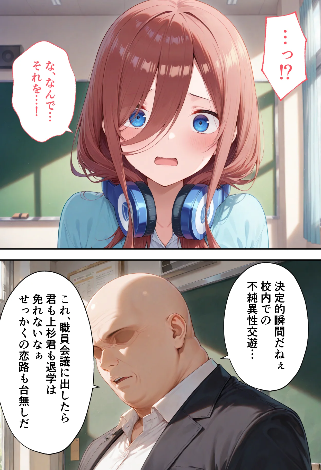 弱みを握られた俺の彼女が寝取られ堕ちるまで 三玖編 拘束・辱め・制服 サンプル8ページ目（ぶるーと）