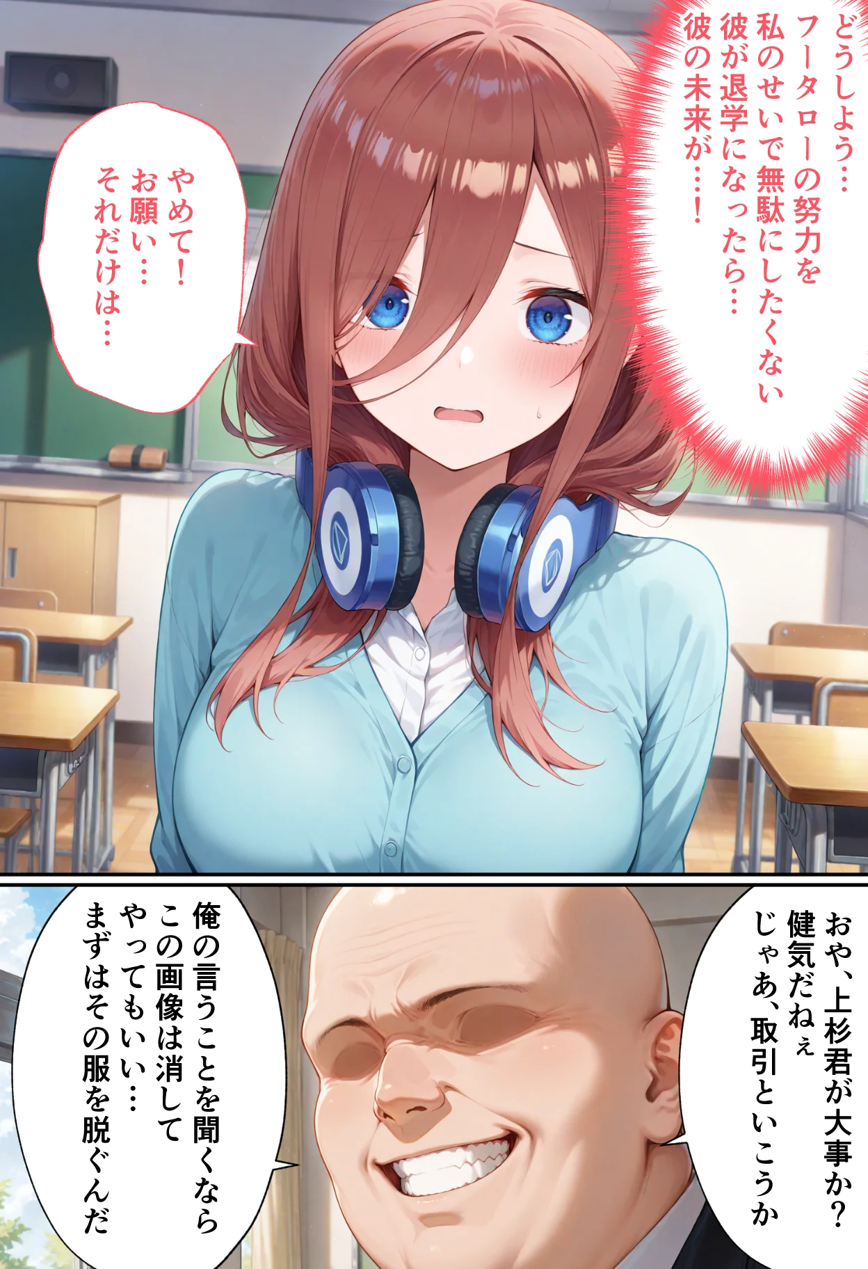 弱みを握られた俺の彼女が寝取られ堕ちるまで 三玖編 拘束・辱め・制服 サンプル9ページ目（ぶるーと）