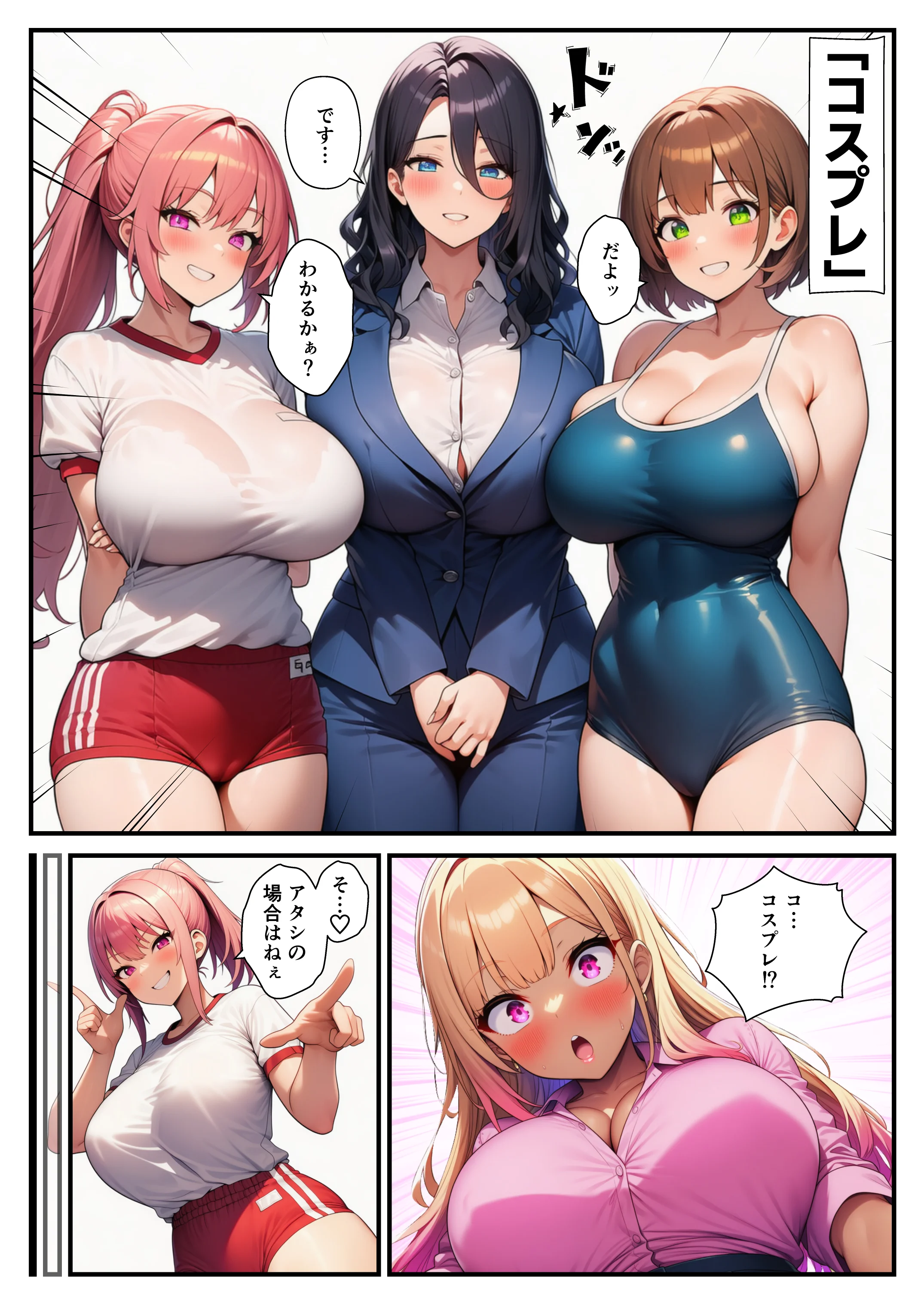 三姉妹が黒ギャル妻にテクニック伝授！コスプレえっちで夫を堕とす方法 制服・人妻・主婦・体操着・ブルマ サンプル3ページ目（ヌキどころ）