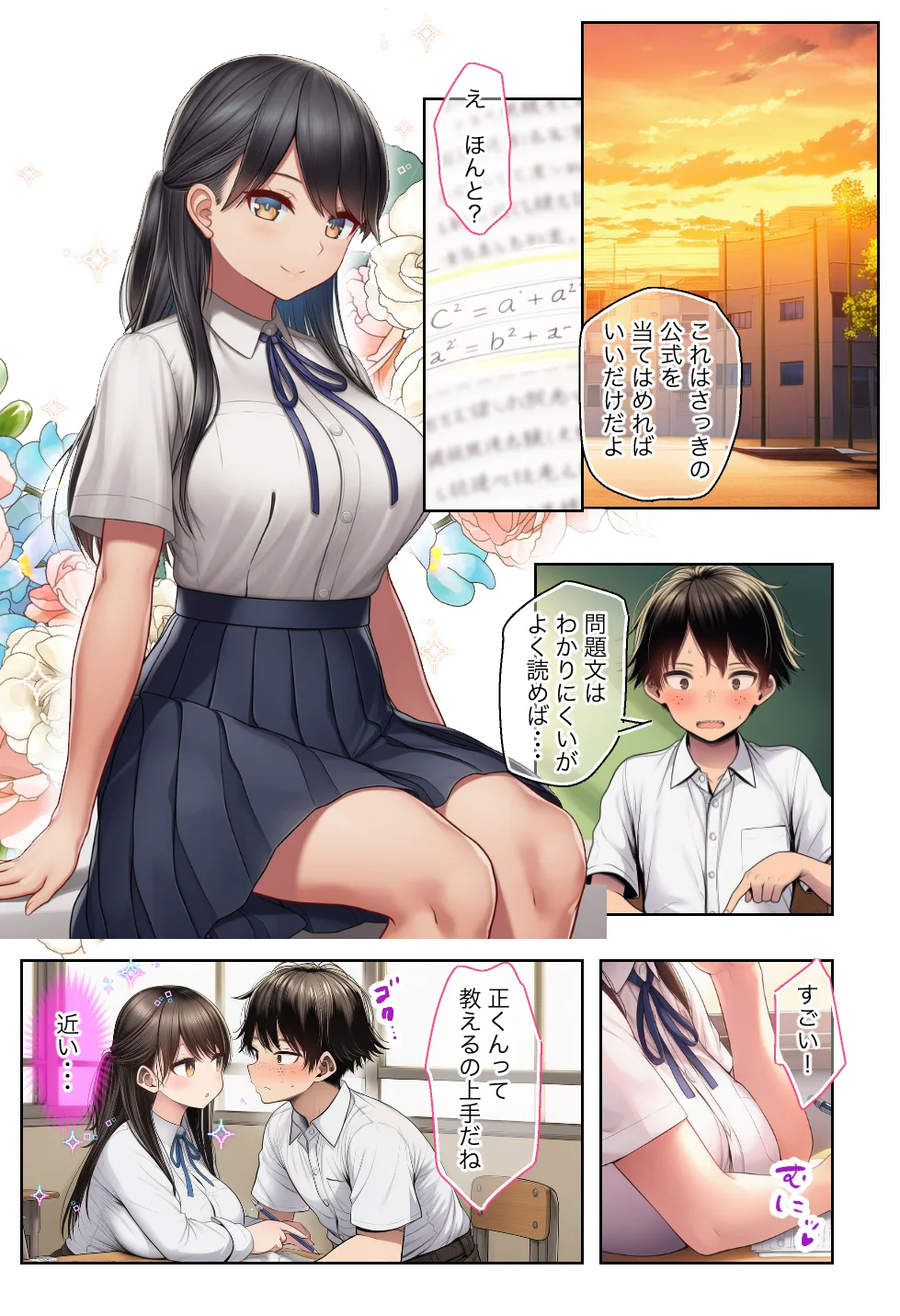清楚で頭が悪くてエロマンガ大好きな彼女 制服・処女・学園もの サンプル2ページ目（絵師たか）