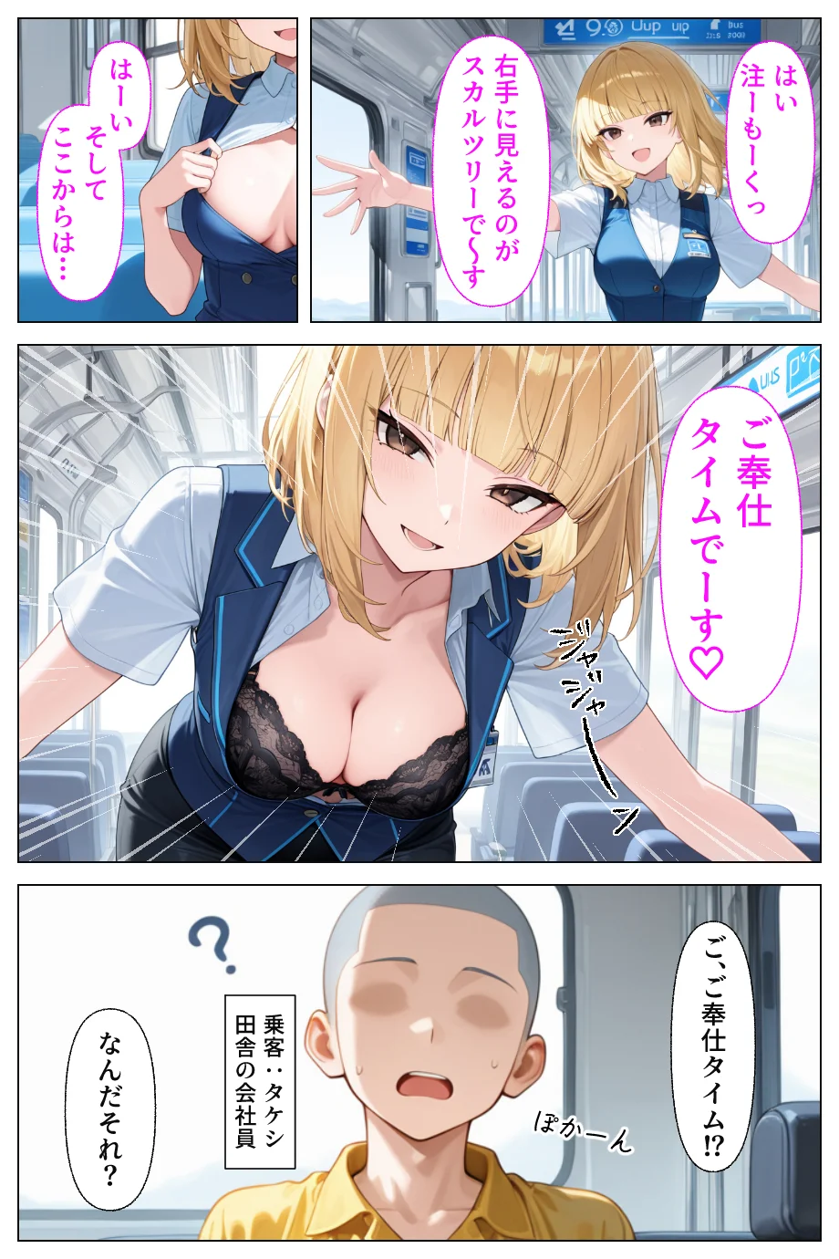 淫乱ギャルバスガイド汁まみれご奉仕ツアー_連日お客に潮だく中出しセックスされる話 ギャル・巨乳・中出し サンプル2ページ目（あふれだすにじる）