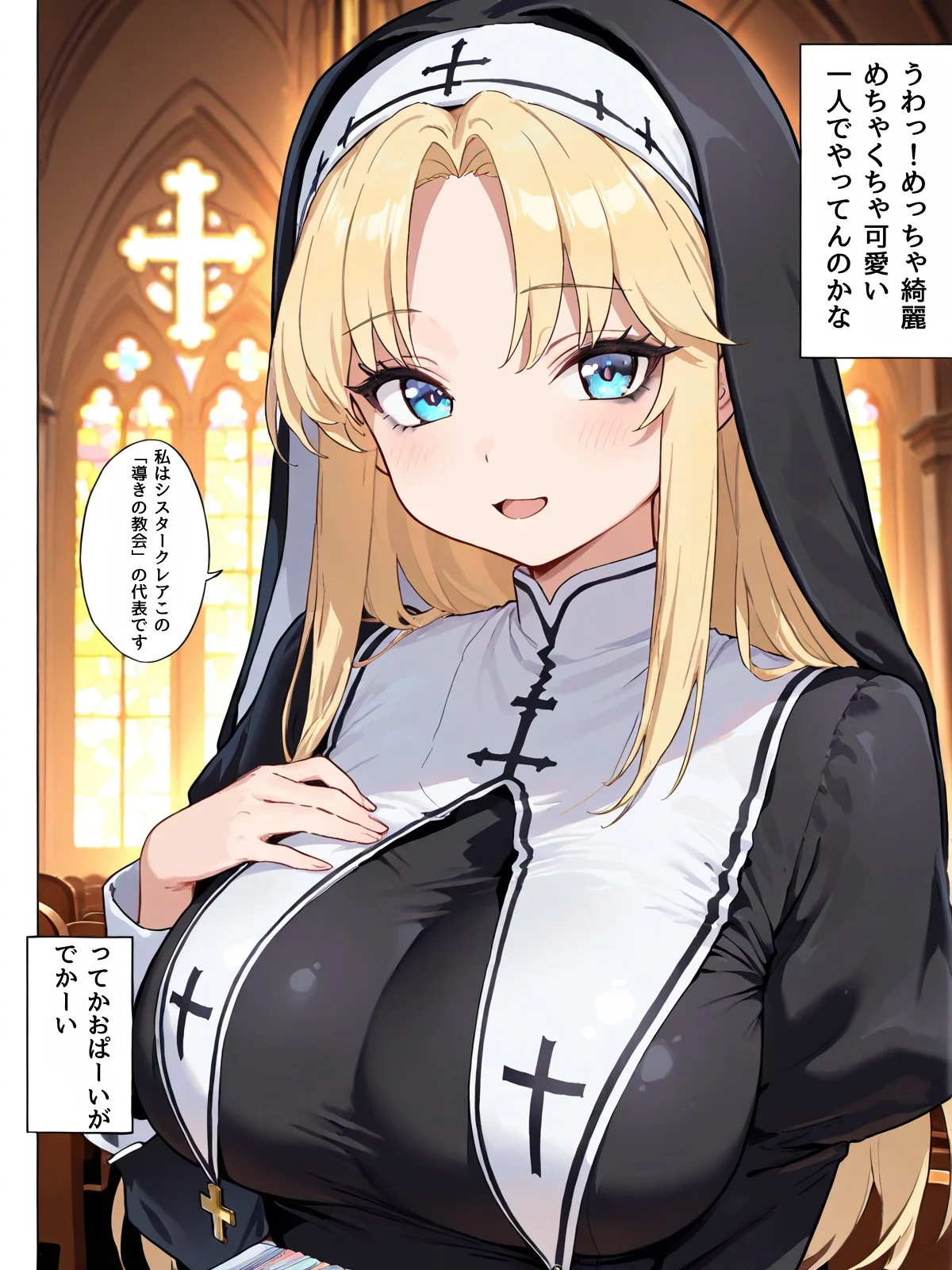 異世界で純粋金髪むちむちシスターがおちんぽをしごいてくれて好き放題中出しさせてくれる濃厚甘やかし射精♪ ニーソックス・シスター・巨乳 サンプル9ページ目（JKギルティ）